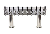 700 Series 10 Faucet Air Cooled Stainless Steel Pass-Thru Double Pedestal Draft Tower with 304 Stainless Steel Faucets, Shanks, and 3 Inch (in) Round Bases