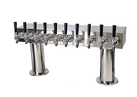 700 Series 10 Faucet Glycol Ready Pass-Thru Double Pedestal Draft Tower with 304 Stainless Steel Faucets, Shanks, and 4 Inch (in) Round Bases (0759NRG-10-4SS)