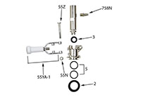 <!--4 Inch (in) Length short White Handle Sankey Picnic Pump - 2-->