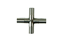 <!--3/8 Inch (in) Barb Stainless Steel Hose Cross Fitting-->