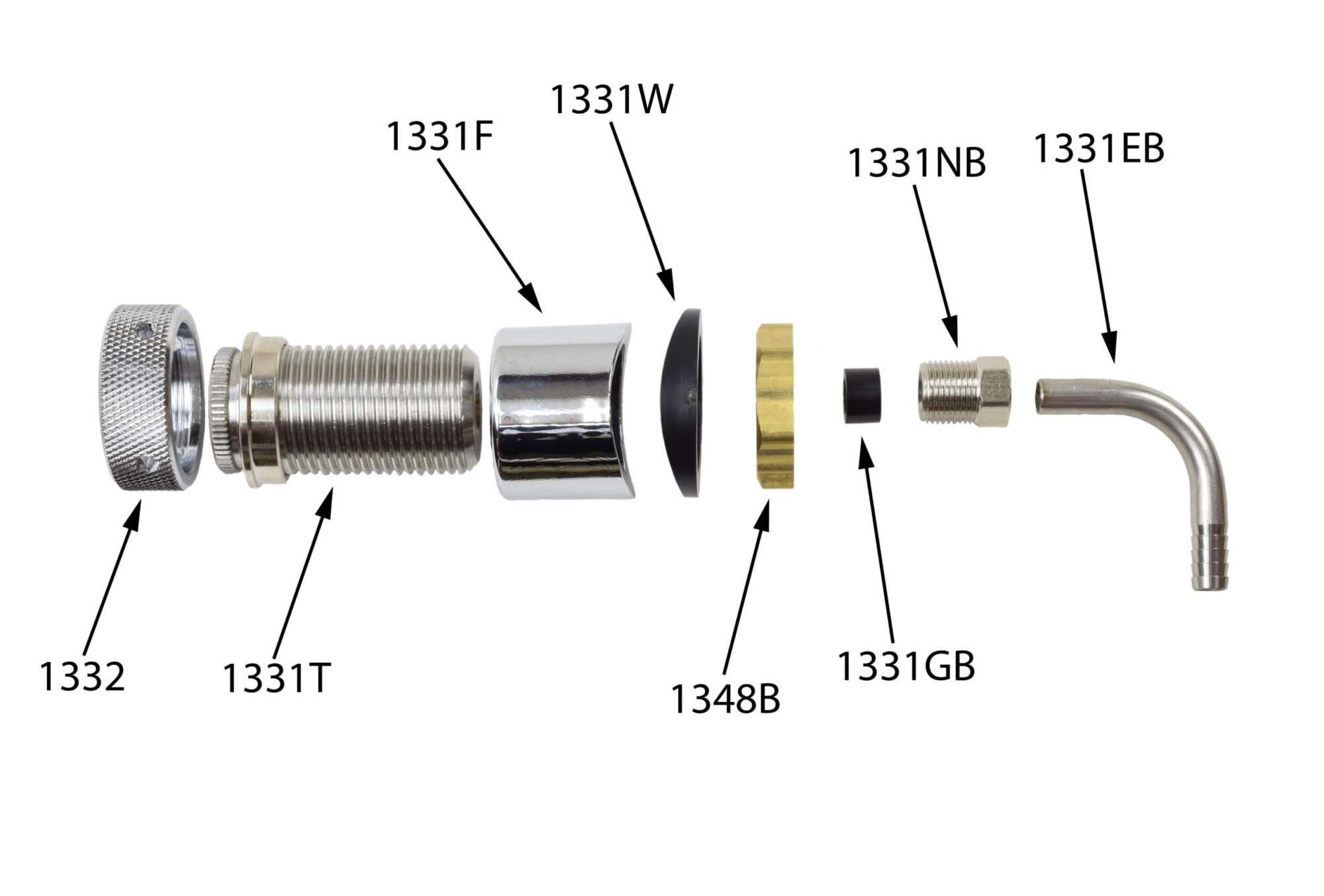 1331CT Complete Shank Assembly - 1/4" Bore - 1/4" Elbow