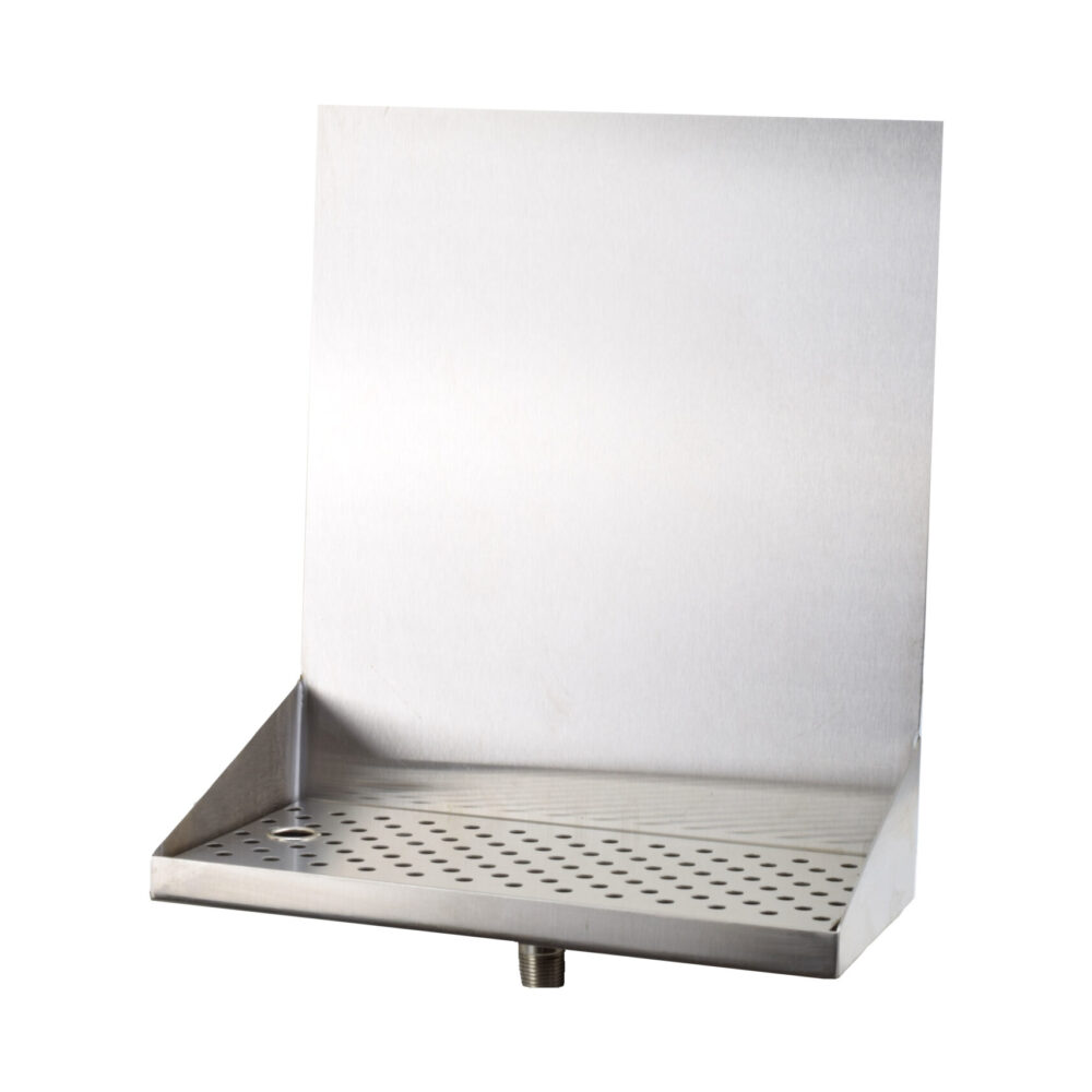 508-080 Stainless Steel Wall Mount Tray with 1/2" NPT Welded Drain - 8"L x 6"W x 14"H - No Holes