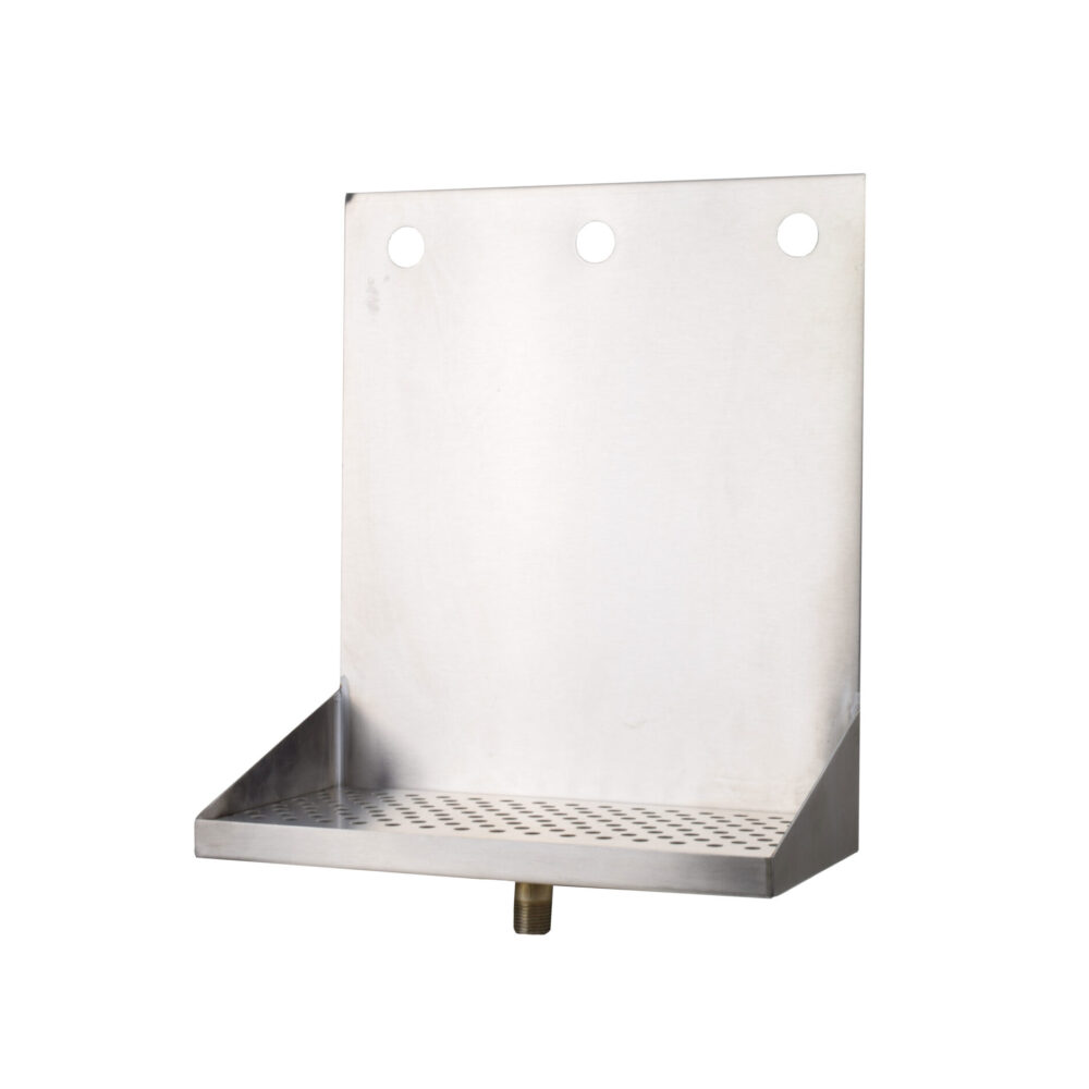 508-123 Stainless Steel Wall Mount Tray with 1/2" NPT Welded Drain - 12"L x 6"W x 14"H - Holes 4 1/2" On Center