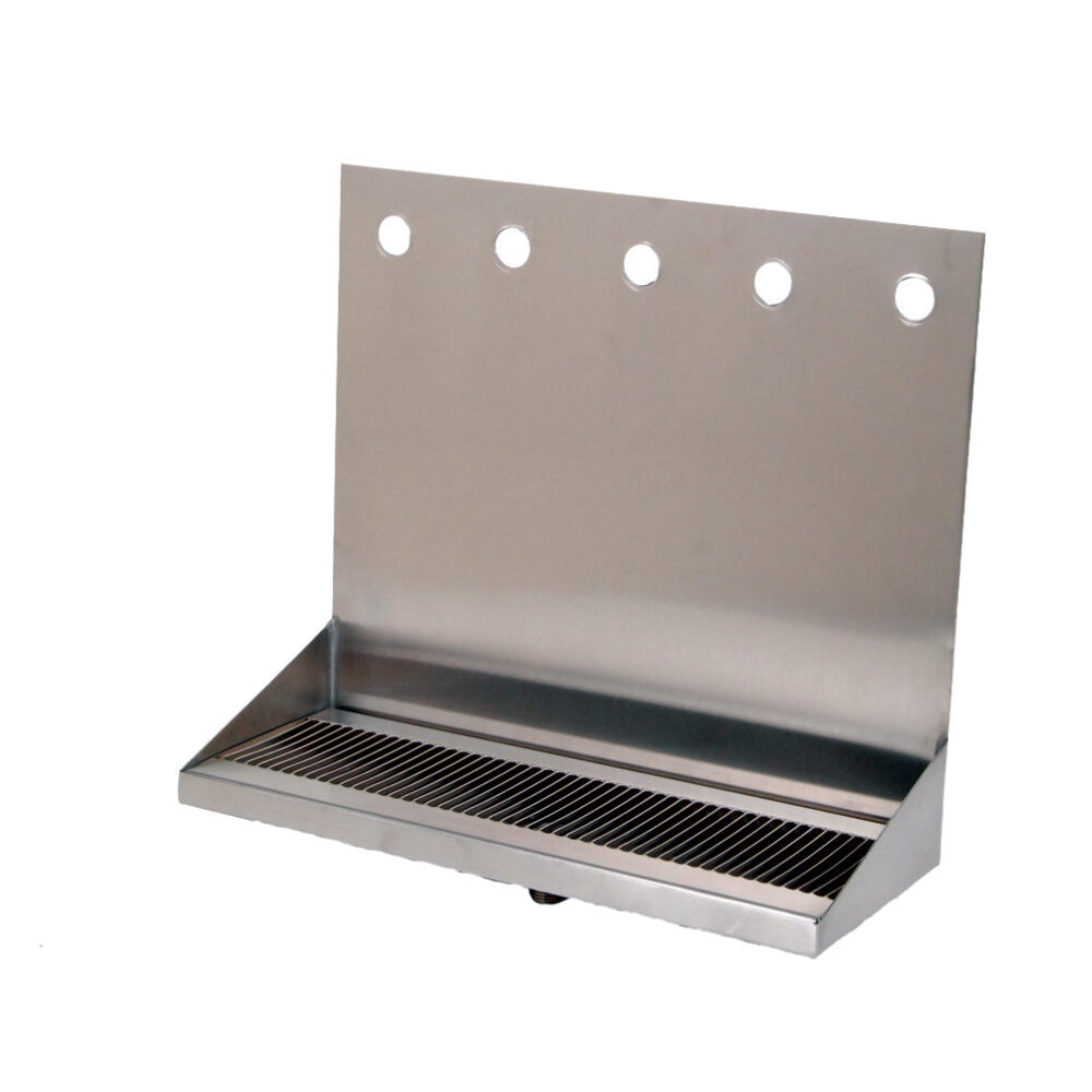 508-165 Stainless Steel Wall Mount Tray with 1/2" NPT Welded Drain - 16"L x 6"W x 14"H - Holes 3 1/4" On Center