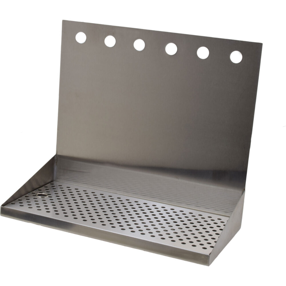 518-166 Stainless Steel Wall Mount Tray with 1/2" NPT Welded Drain - 16"L x 8"W x 14"H - Holes 2 1/4" On Center