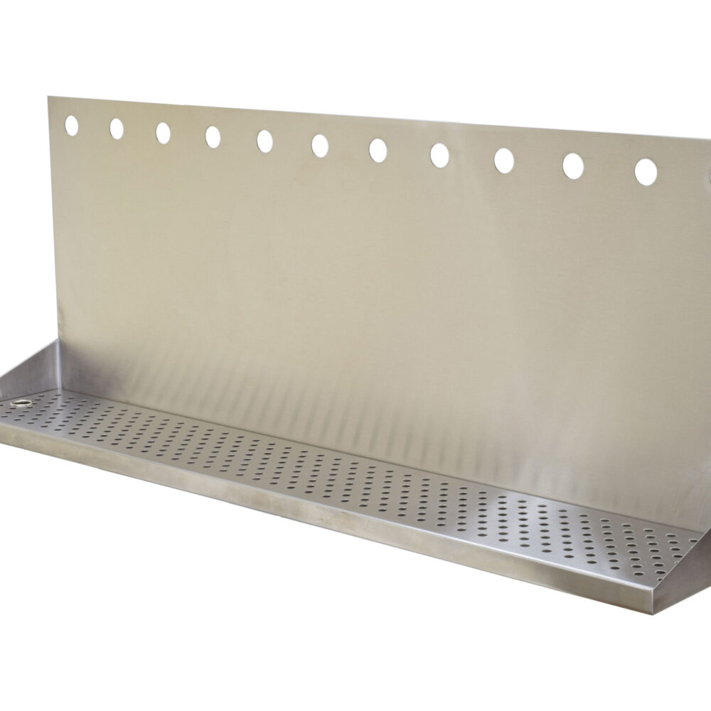 518-3612 Stainless Steel Wall Mount Tray with 1/2" NPT Welded Drain - 36"L x 8"W x 14"H - Holes 3" On Center