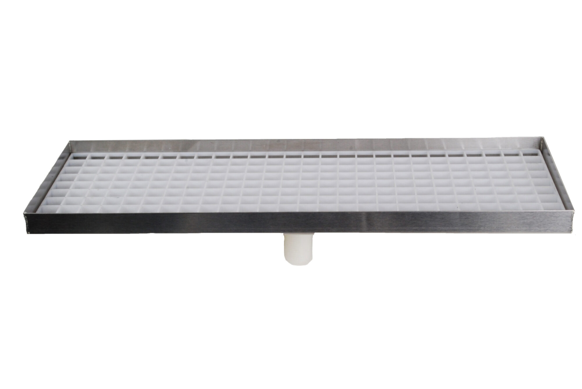 616L-36 Stainless Steel Counter Top Tray with Drain and Plastic Grid- 36"L x 5 3/8"W x 3/4"D