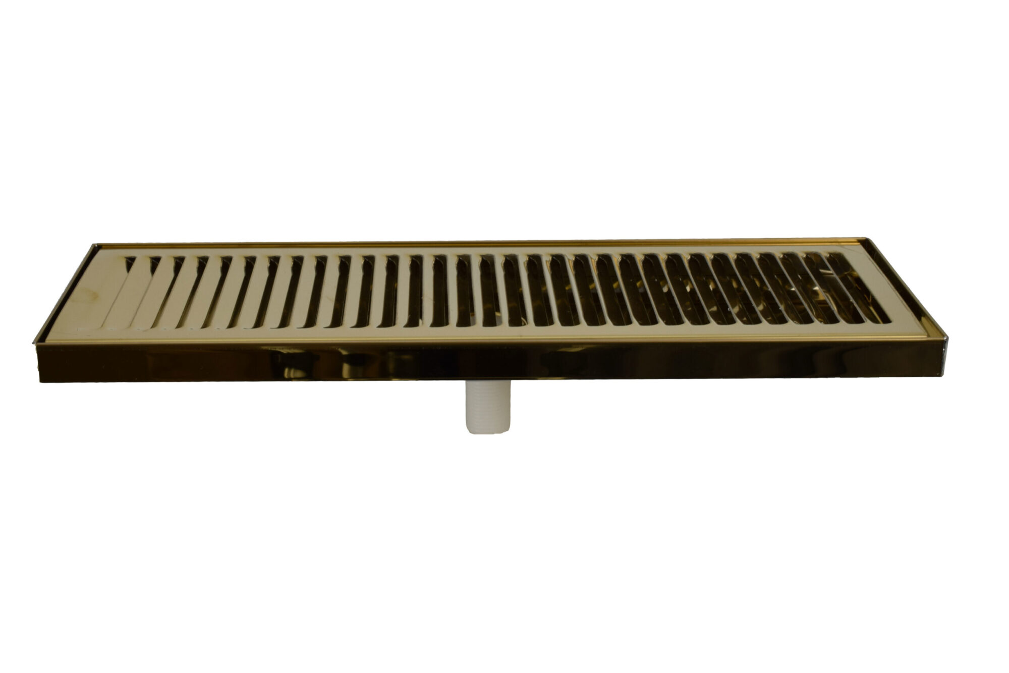 616LBM PVD Brass Counter Top Tray with Drain and PVD Brass Grid - 24"L x 5 3/8"W x 3/4"D