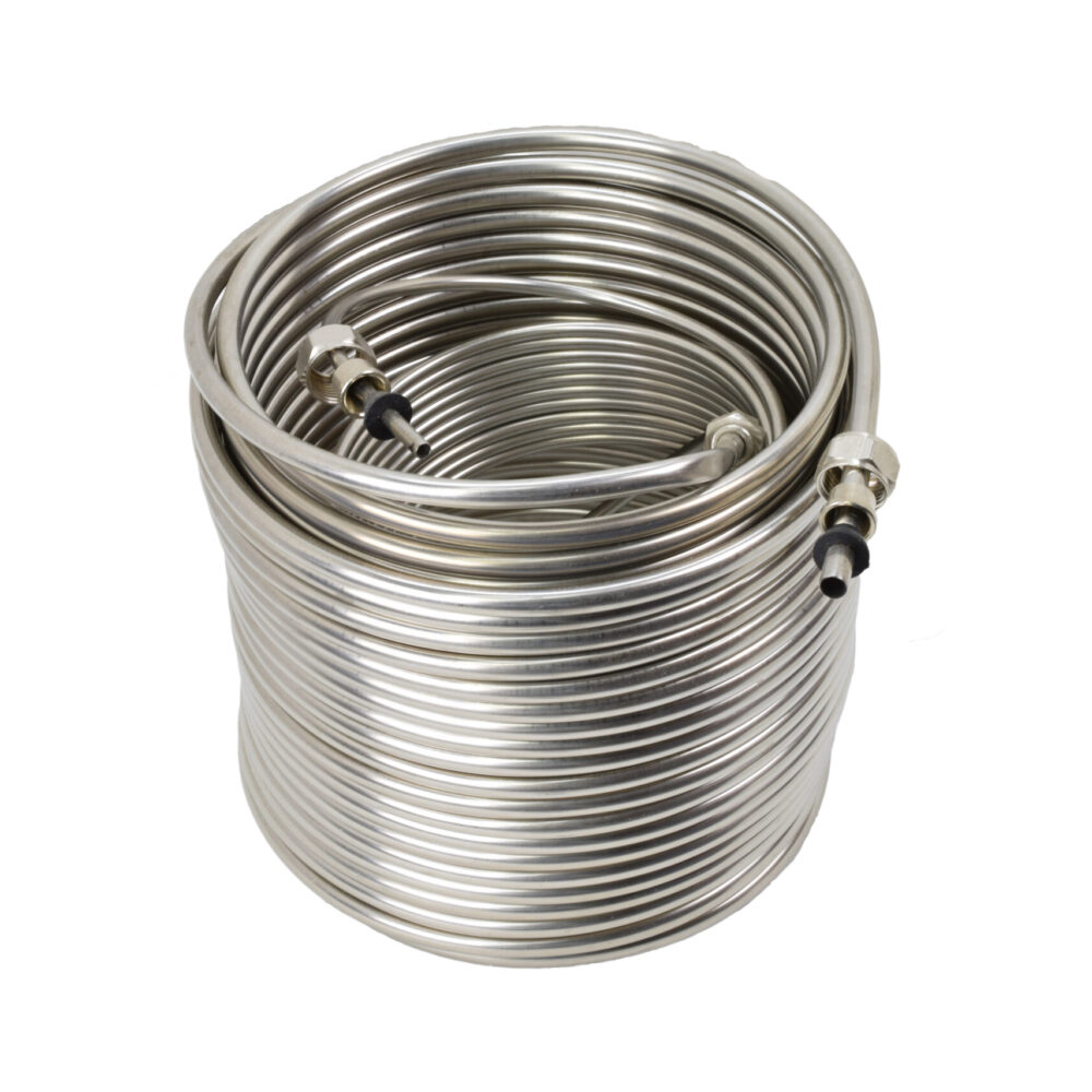 62-120L Stainless Steel Coil - 100' of 3/8" OD Coil Coupled to 20' of 1/4" OD Coil - Incoming on the Left