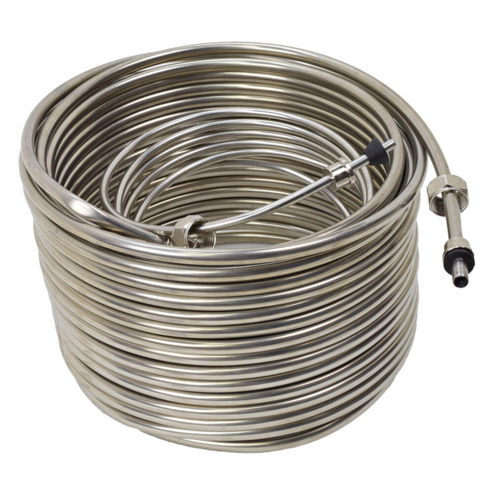62-90L Stainless Steel Coil - 80' of 3/8" OD Coil Coupled to 10' of 1/4" OD Coil - Incoming on the Left