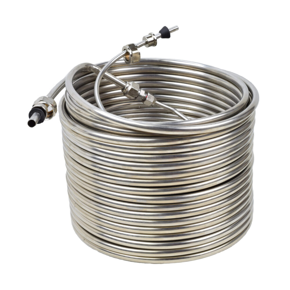 62-90R Stainless Steel Coil - 80' of 3/8" OD Coil Coupled to 10' of 1/4" OD Coil - Incoming on the Right