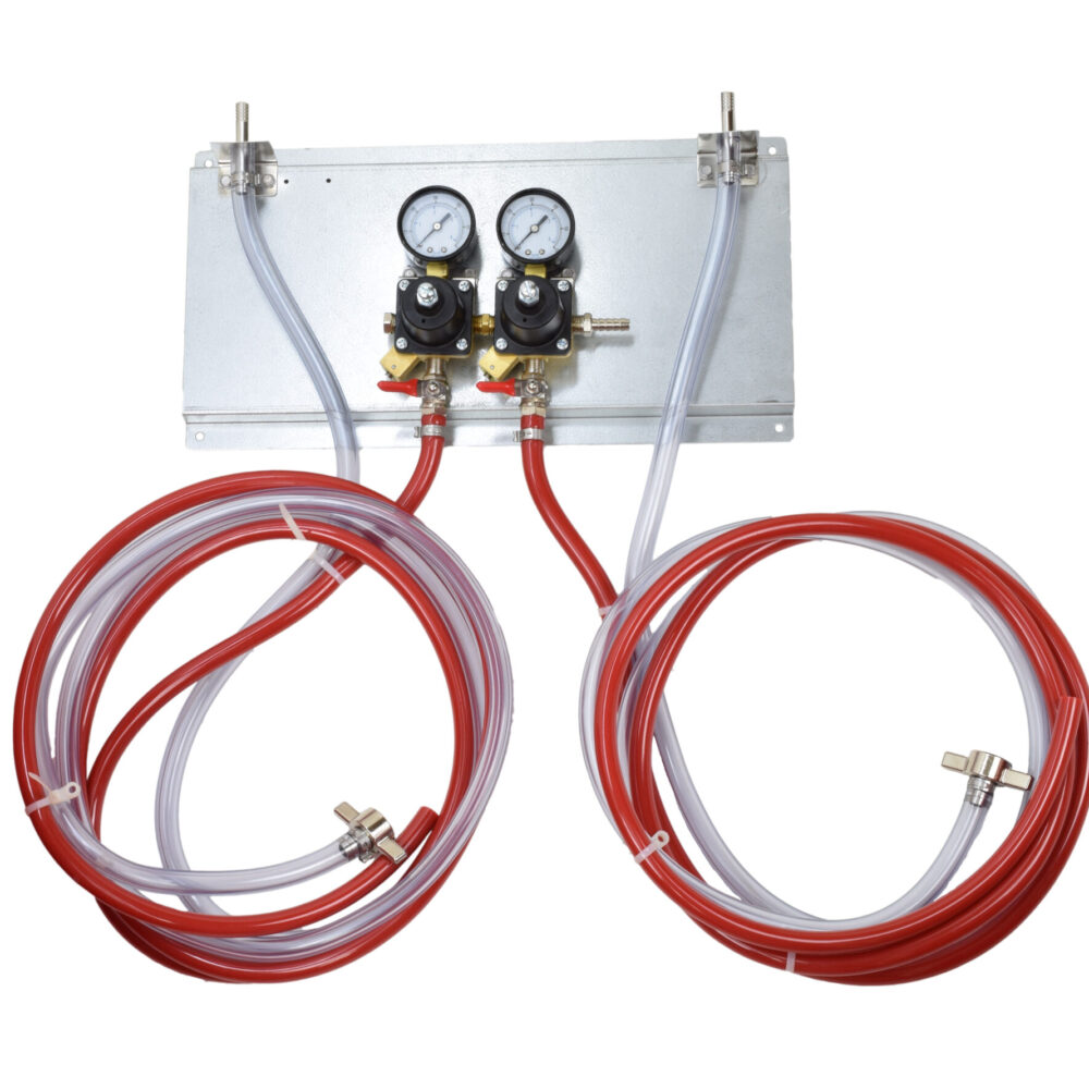 702PH Bank of Two Cornelius Secondary Regulators Mounted on a Panel with 3/8" Wall Brackets and 8' Hoses