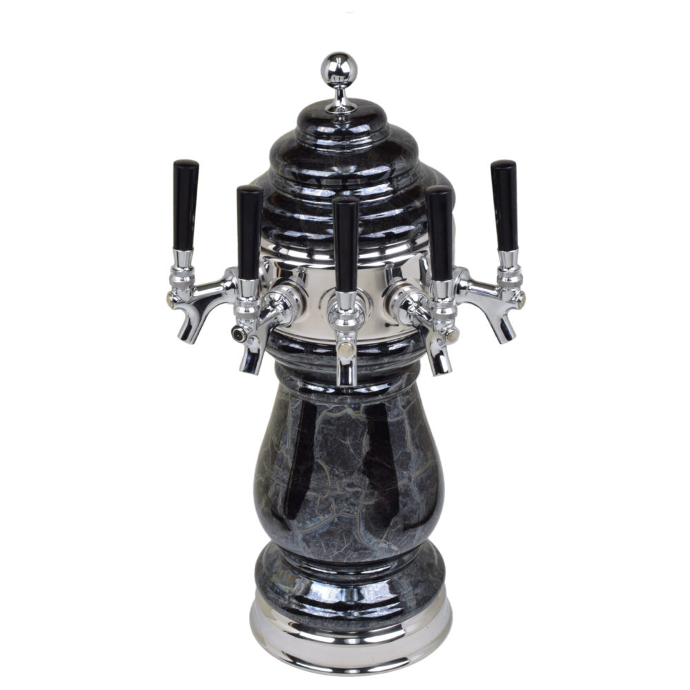 882C-5SSW -- Five Faucet Ceramic Wine Tower with Chrome Hardware - Available in 5 Colors - Shown in Black Marble