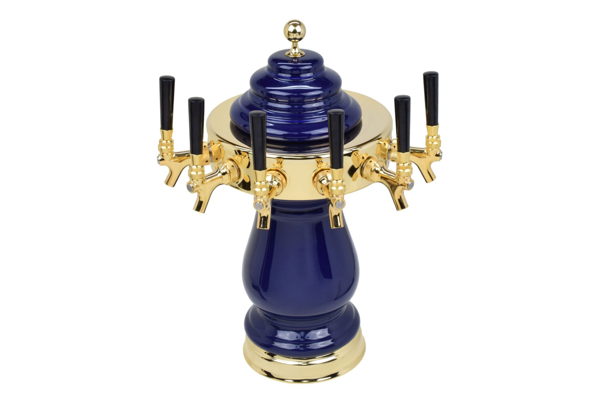 884B-6BL Six Faucet Ceramic Tower with PVD Gold Hardware and Faucets - Shown in Cobalt Blue