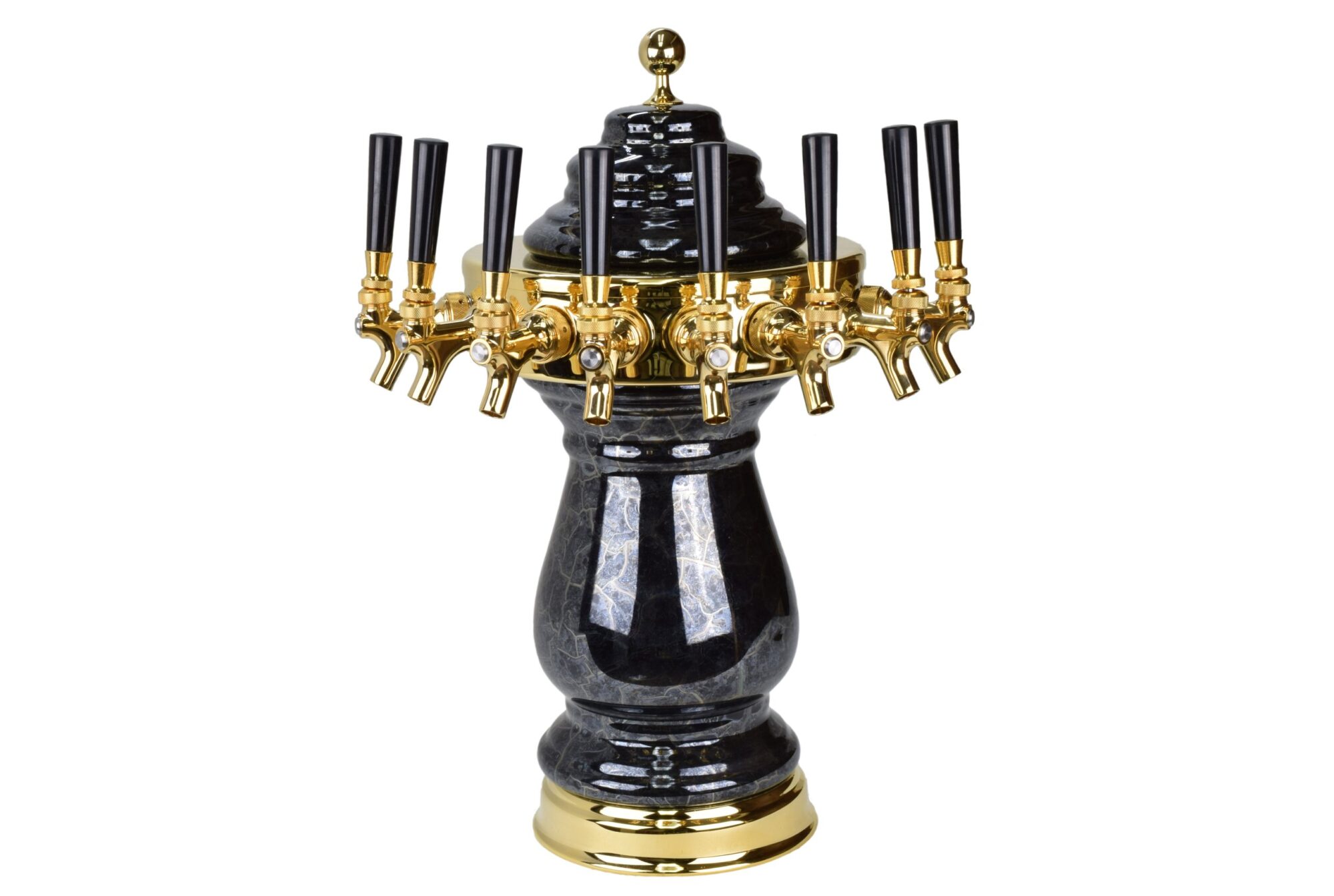 884B-8BM -- Eight Faucet Ceramic Tower with PVD Gold Hardware and Faucets - Shown in Black Marble