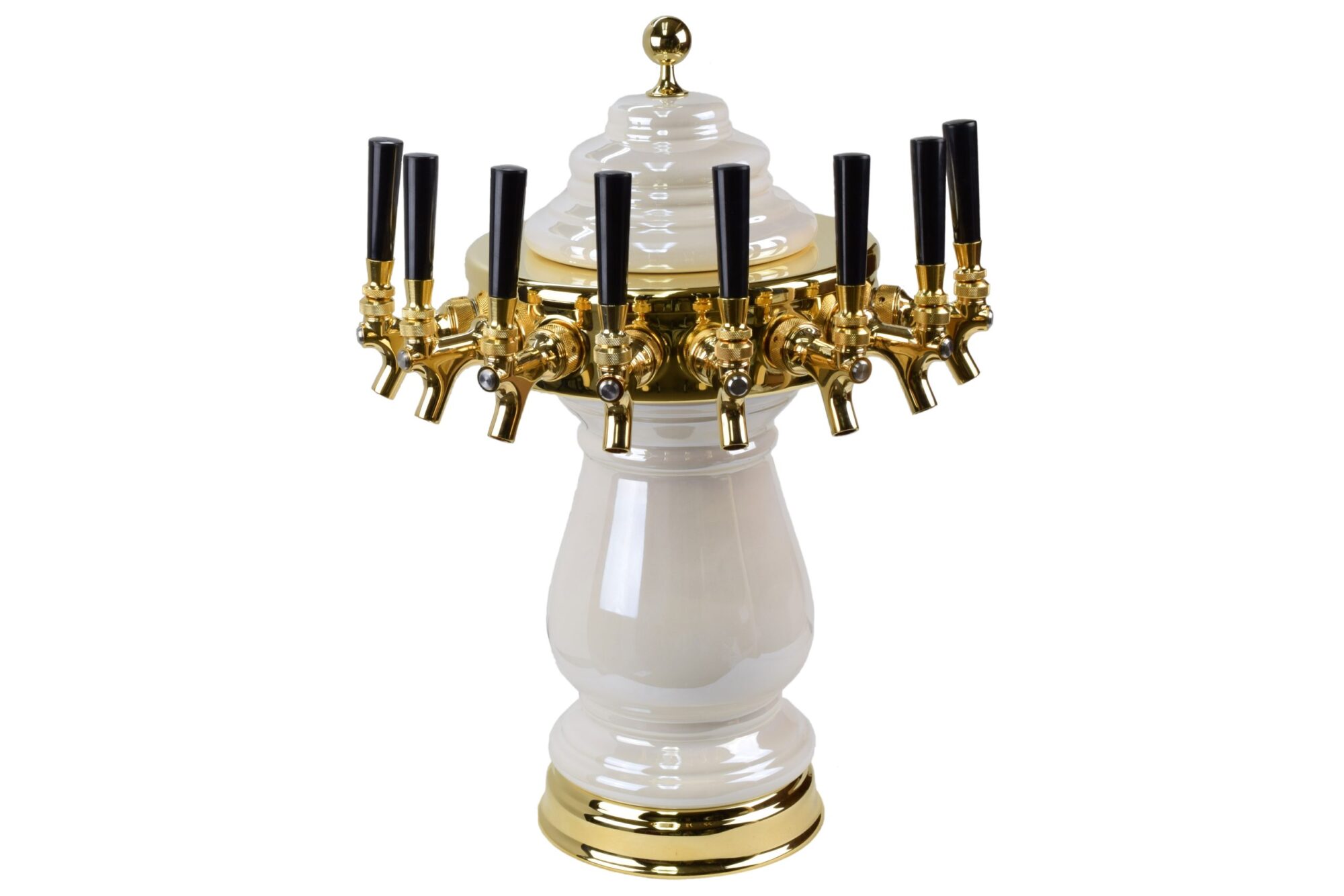 884B-8PW -- Eight Faucet Ceramic Tower with PVD Gold Hardware and Faucets - Shown in Pearl White
