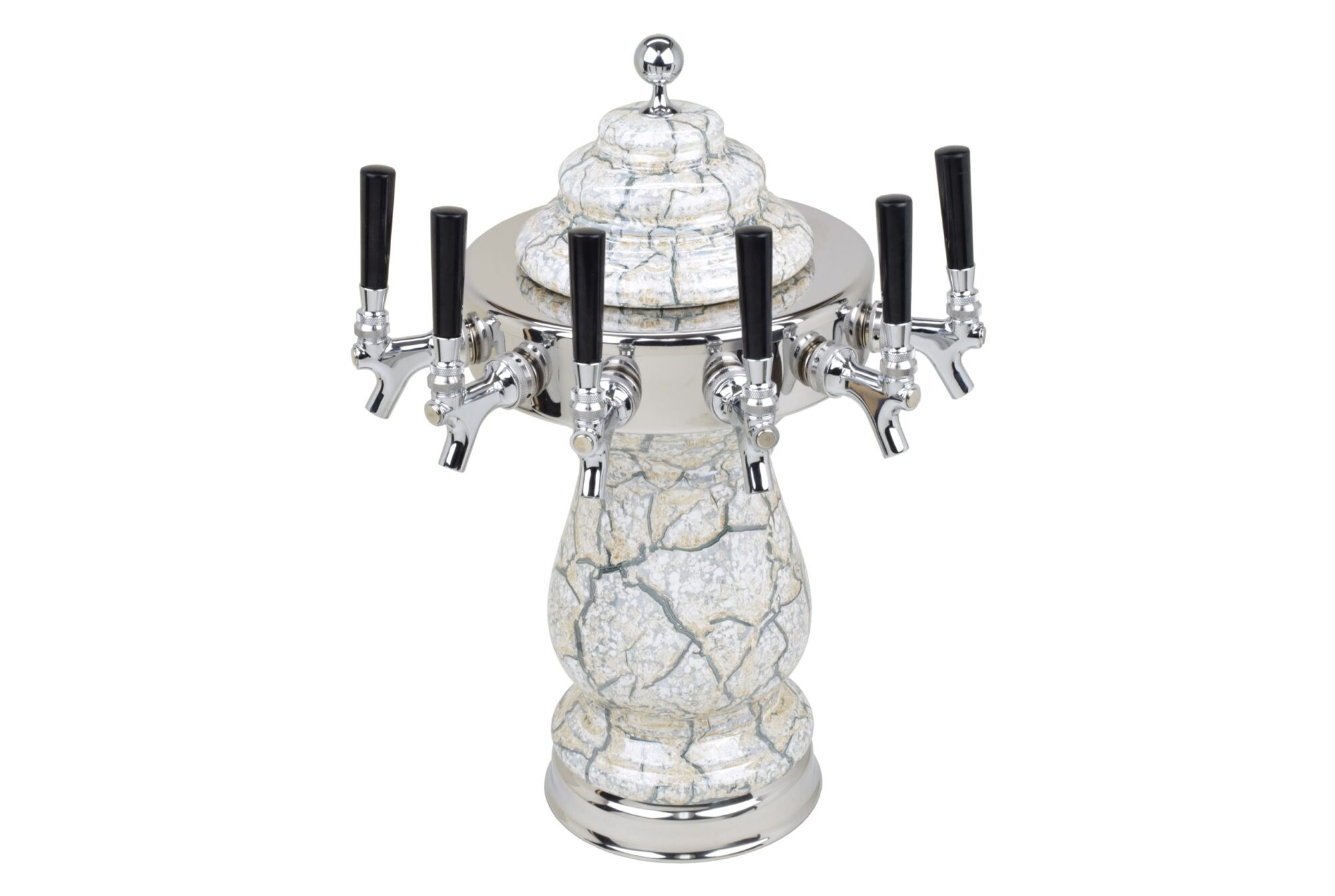 884C-6BeigeMarble Six Faucet Ceramic Tower with Chrome Hardware and Faucets - Shown in Beige Marble