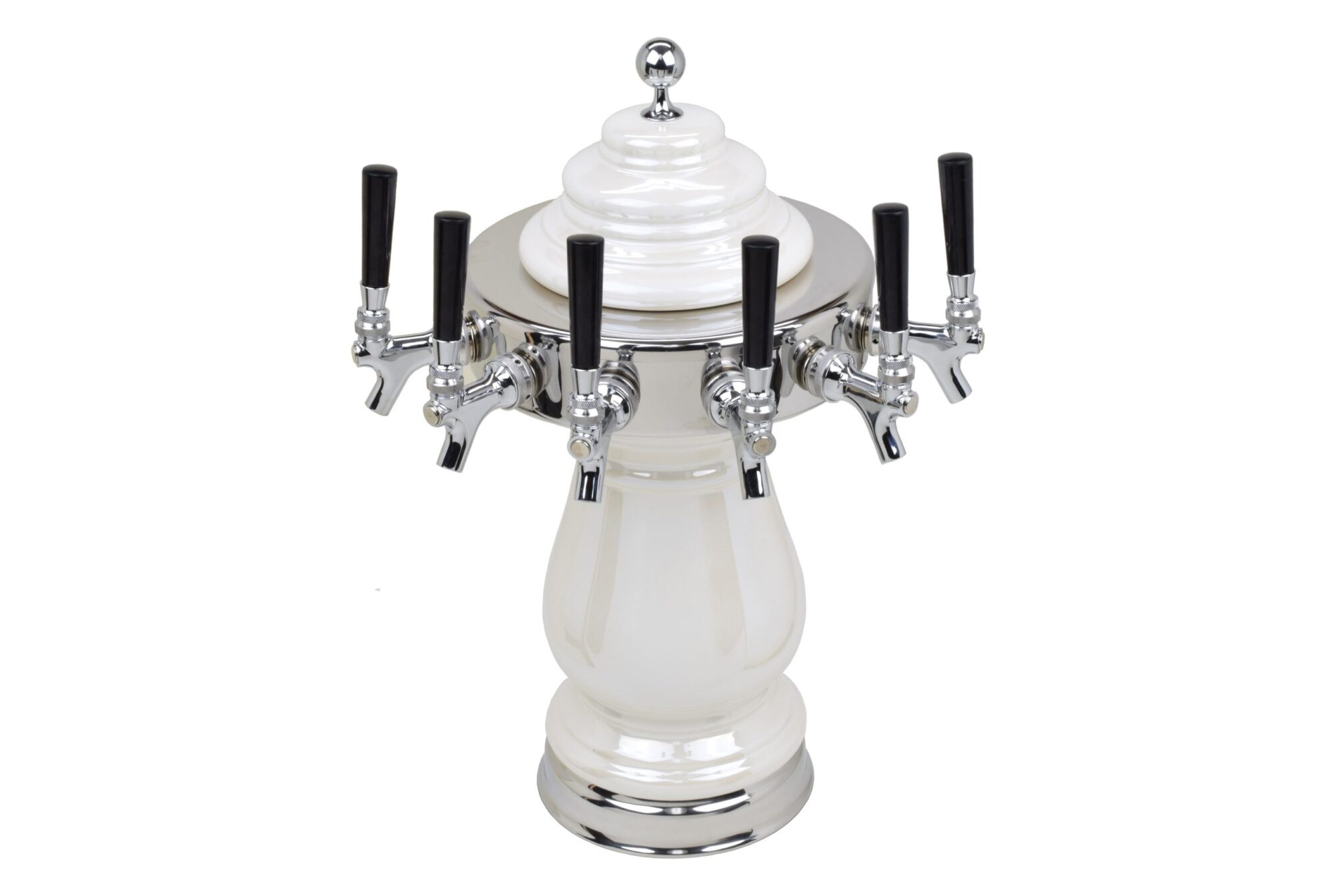 884C-6PW Six Faucet Ceramic Tower with Chrome Hardware and Faucets - Shown in Pearl White
