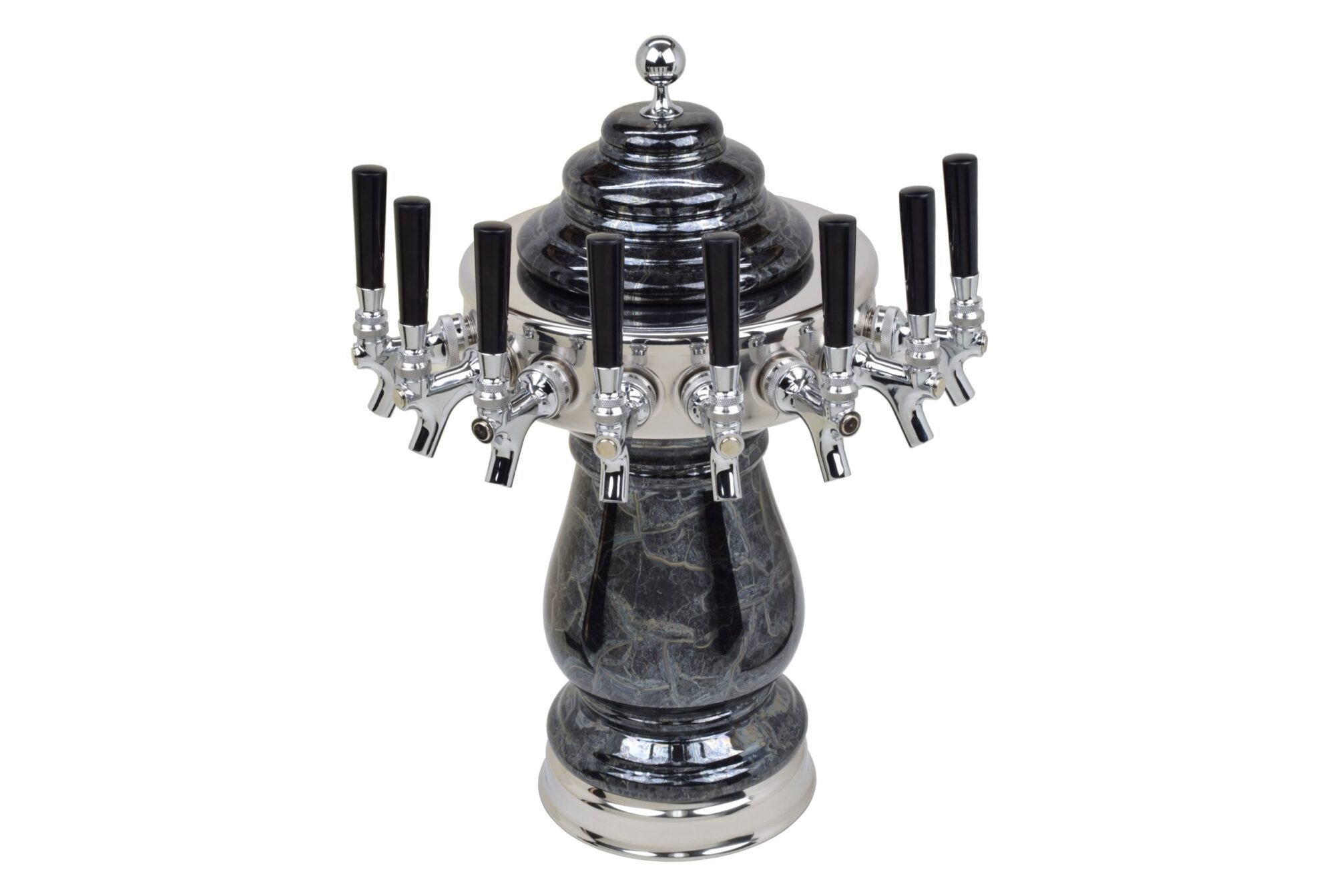 884C-8-BM Eight Faucet Ceramic Tower with Chrome Hardware and Faucets - Shown in Black Marble