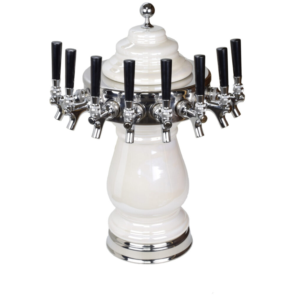 884C-8 -- Eight Faucet Ceramic Tower with Chrome Hardware and Faucets - Shown in Pearl White
