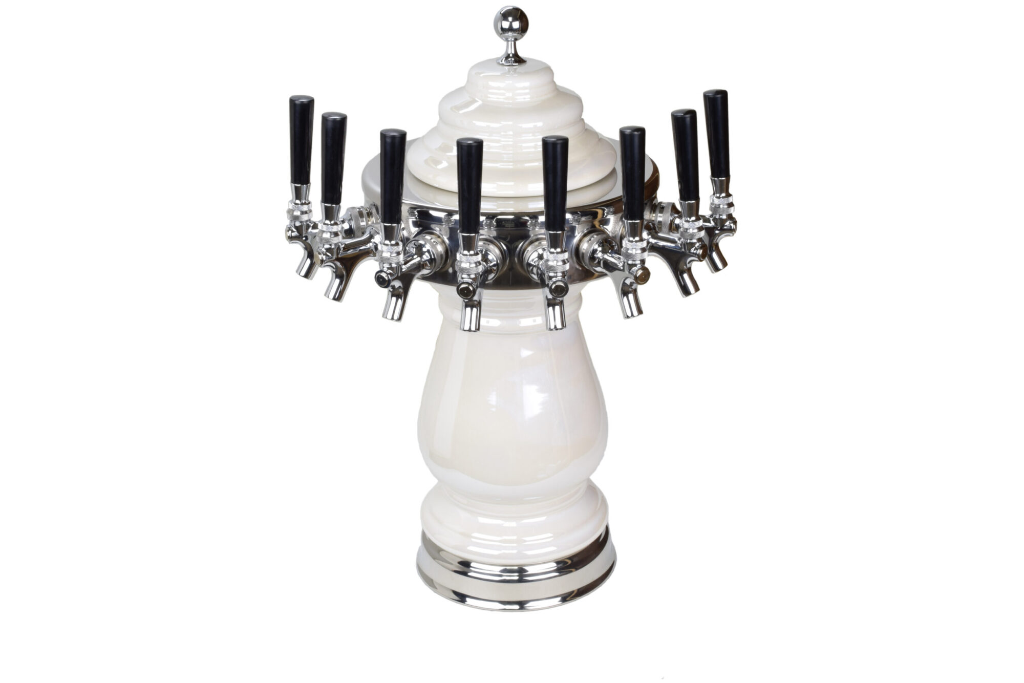 884C-8 -- Eight Faucet Ceramic Tower with Chrome Hardware and Faucets - Shown in Pearl White