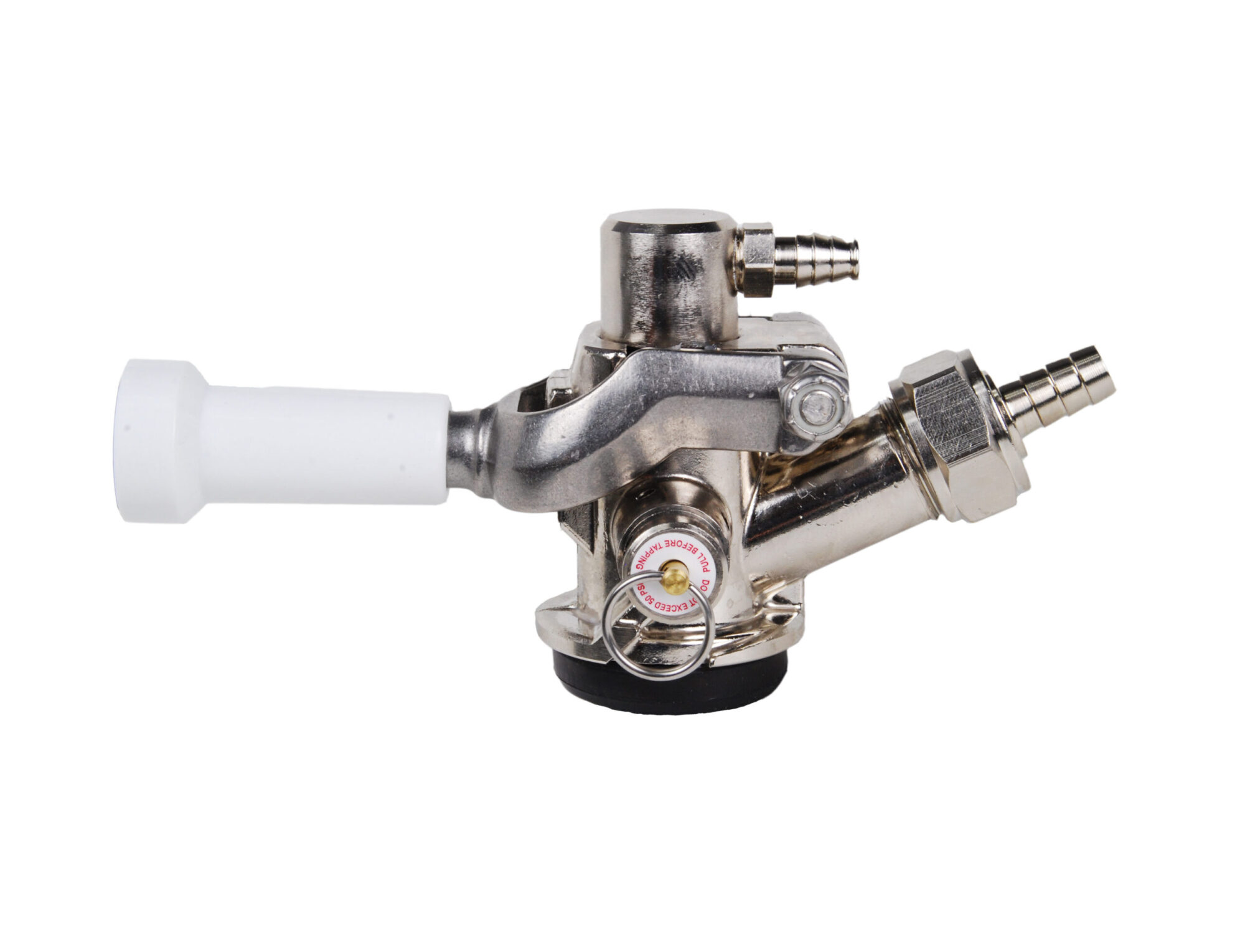 55LBH Plated Body with Plated Swivel Probe, 3/16 Barbed Nipple and White Lever Handle - Side Dispensing "D" System
