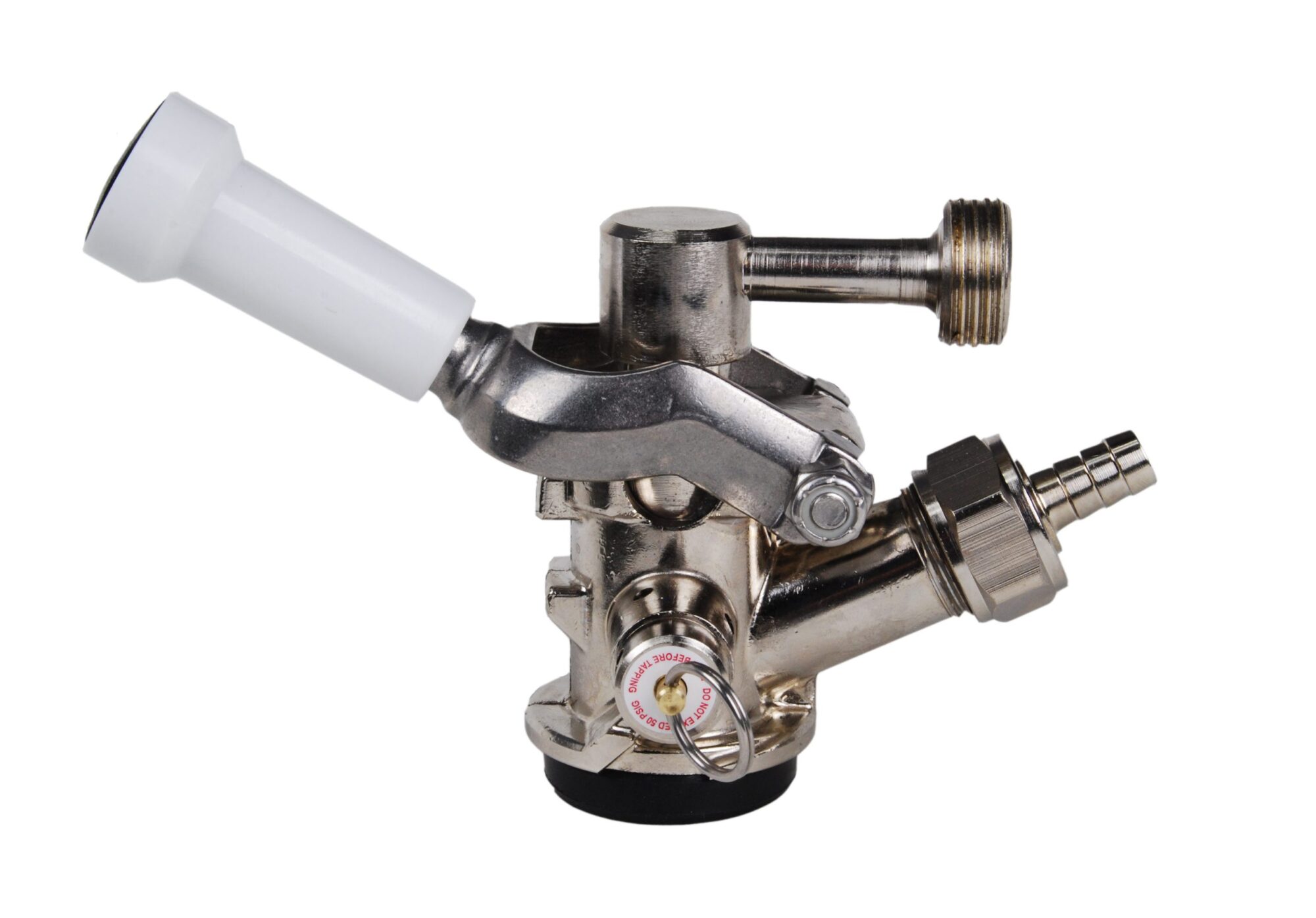 55LBM Plated Body with Plated Swivel Probe and White Lever Handle - Side Dispensing "D" System