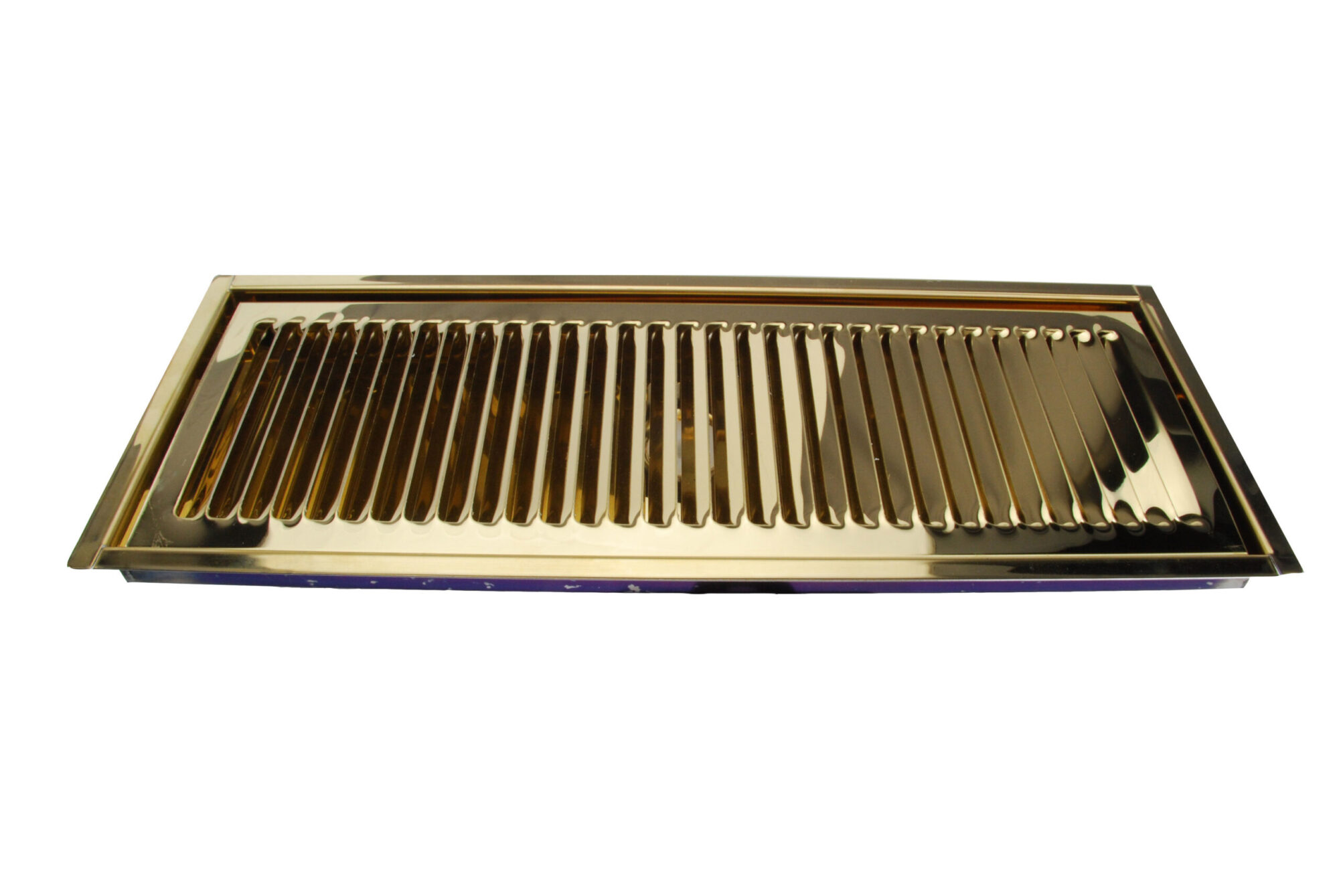 616FBSM PVD Brass Flush Mount Tray with Drain and PVD Brass Grid - 8"L x 5 3/8"W x 3/4"D
