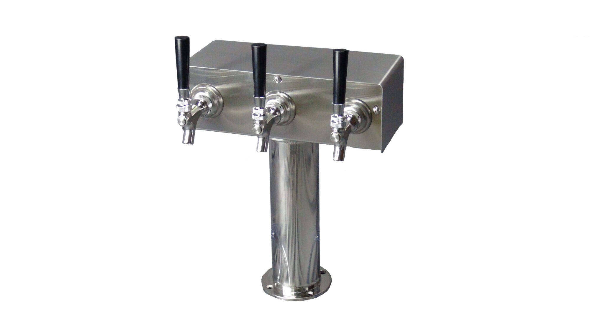 633RG-SS Three Faucet T Tower with 3" Round Base - Stainless Steel Faucets and Shanks - Glycol Ready