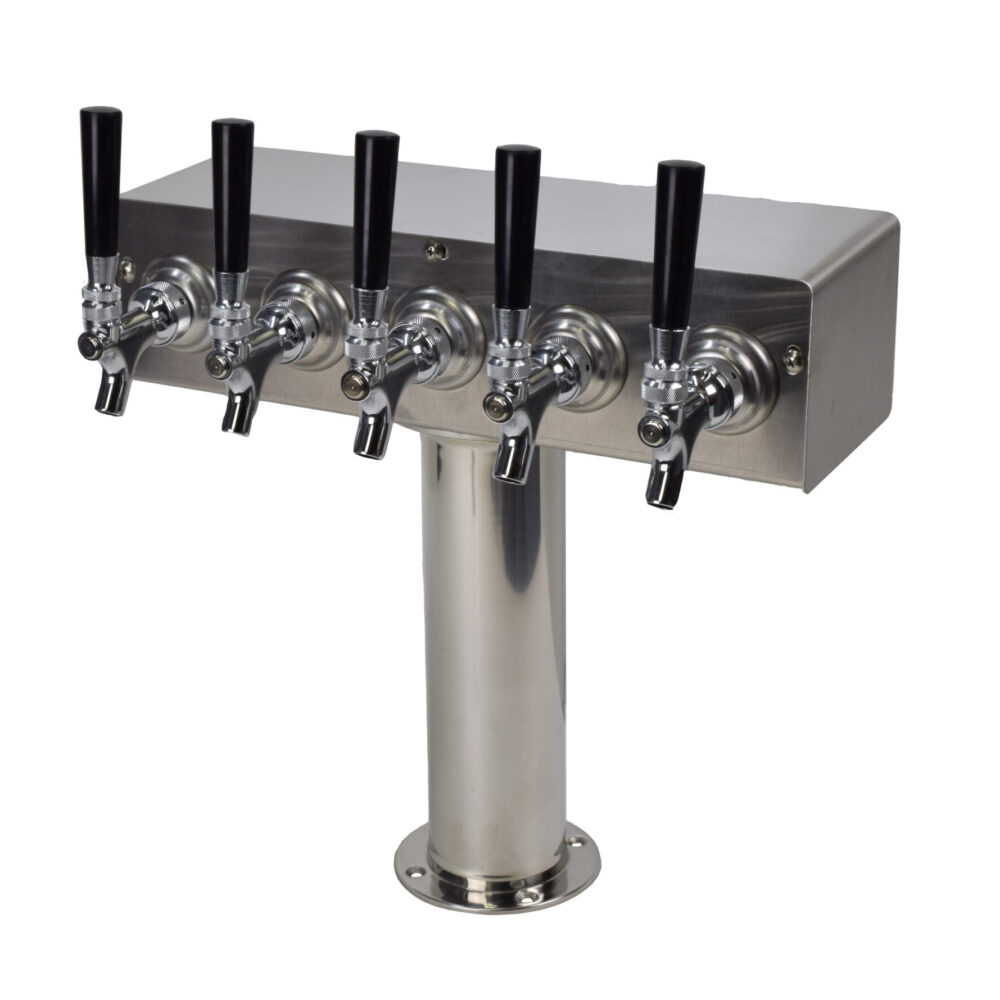 635NR-SS Five Faucet T Tower with 3" Round Base - Stainless Steel Faucets and Shanks - Non NSF