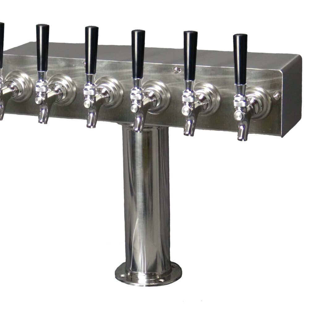 636NR-SS Six Faucet T Tower with 3" Round Base - Stainless Steel Faucets and Shanks - Non NSF