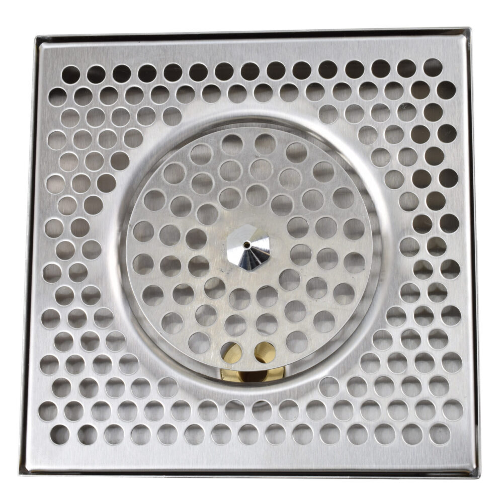 617R-8 Stainless Steel Rinser Tray and Perforated Grid Includes 1/2" Barb Water Inlet and 2" x 1/2"NPT Drain - 8"L x 8"W x 7/8"D