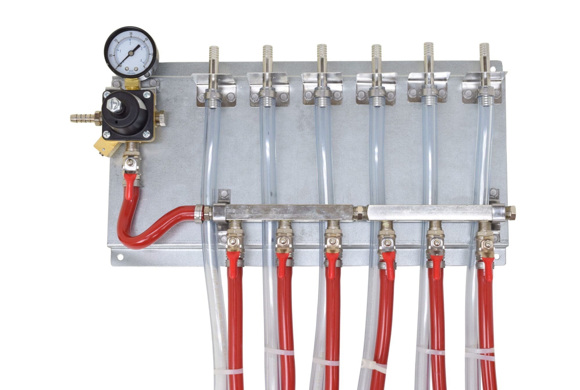 701-6D Cornelius Secondary Regulator Feeding a Six Way Distributor - With 8' Hoses and Wing Nuts