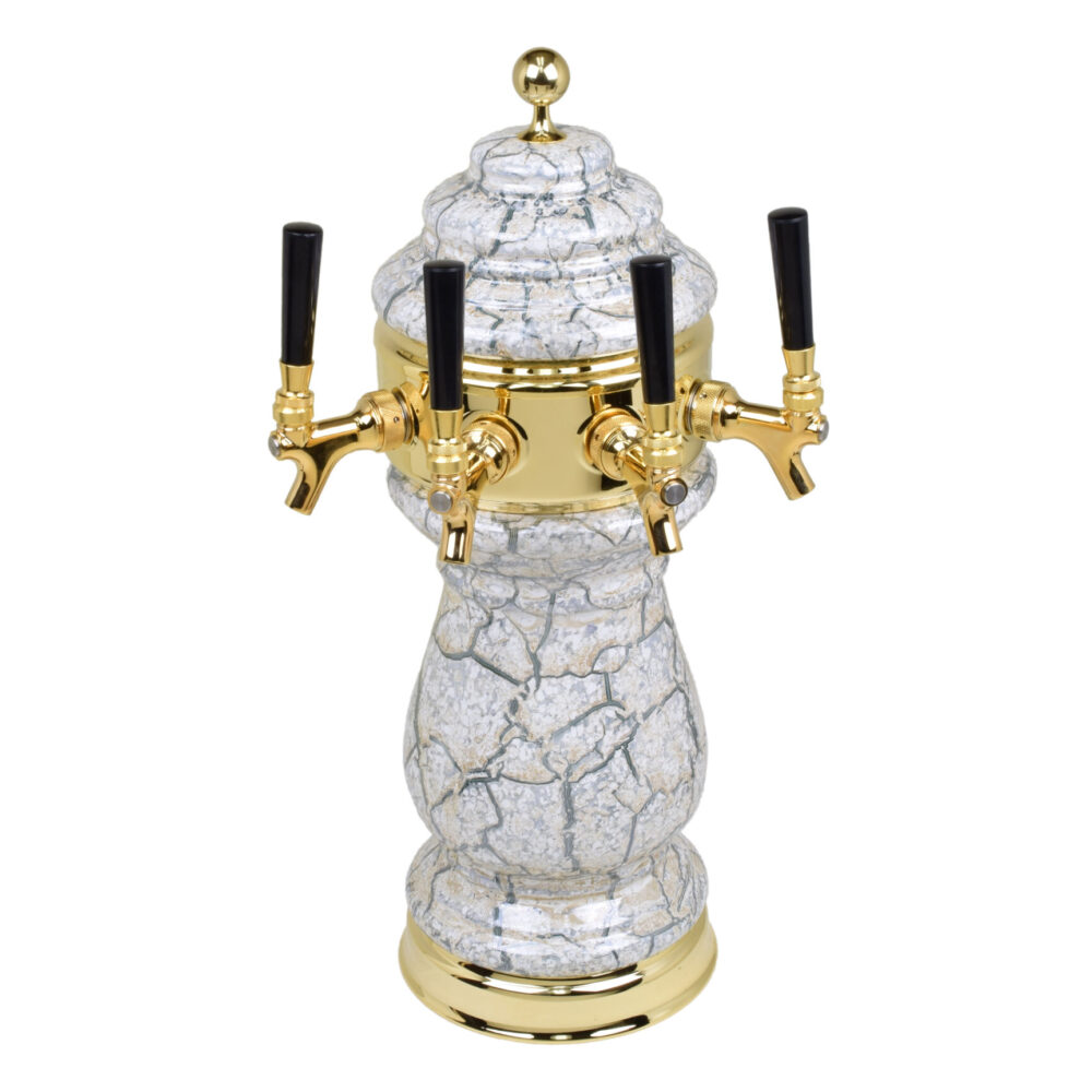 882B-4SSW Four Faucet Ceramic Wine Tower with PVD Brass Hardware - Available in 5 Colors - Shown in Beige Marble