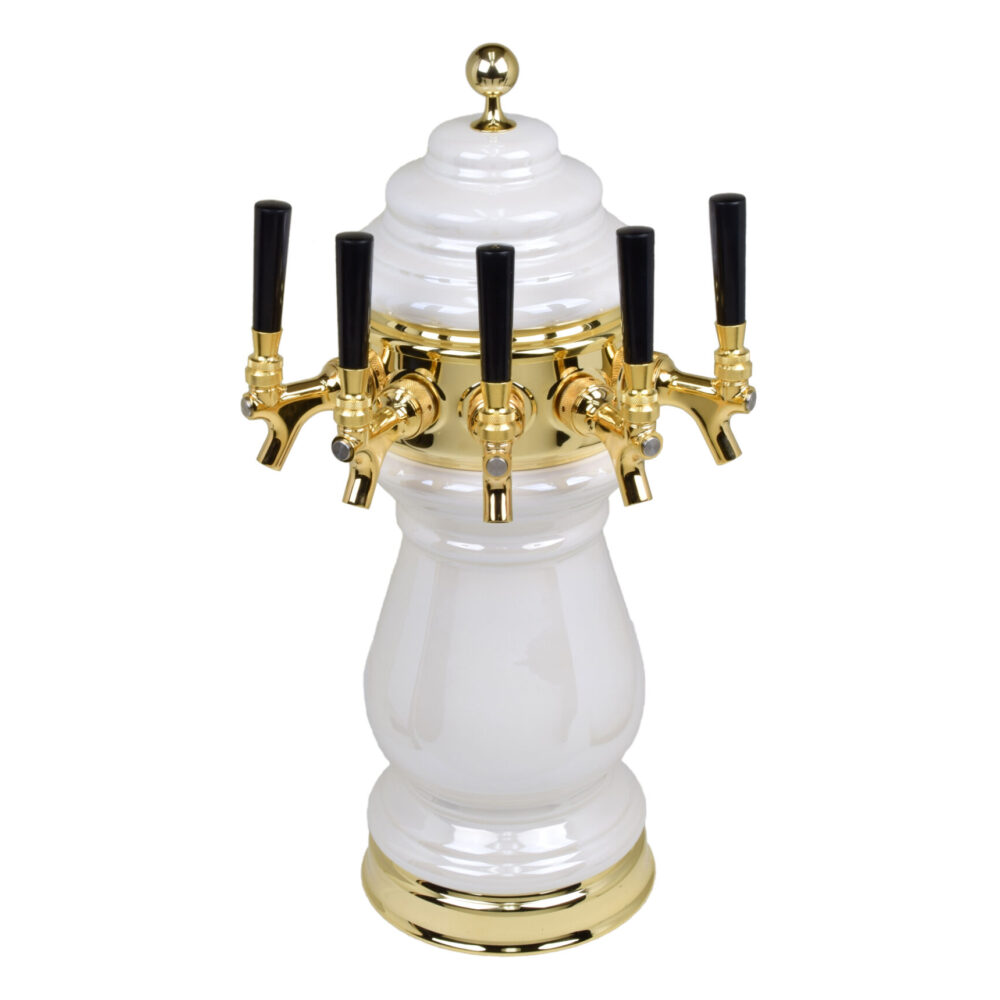 882B-5SSW Five Faucet Ceramic Wine Tower with PVD Brass Hardware - Available in 5 Colors - Shown in Pearl White