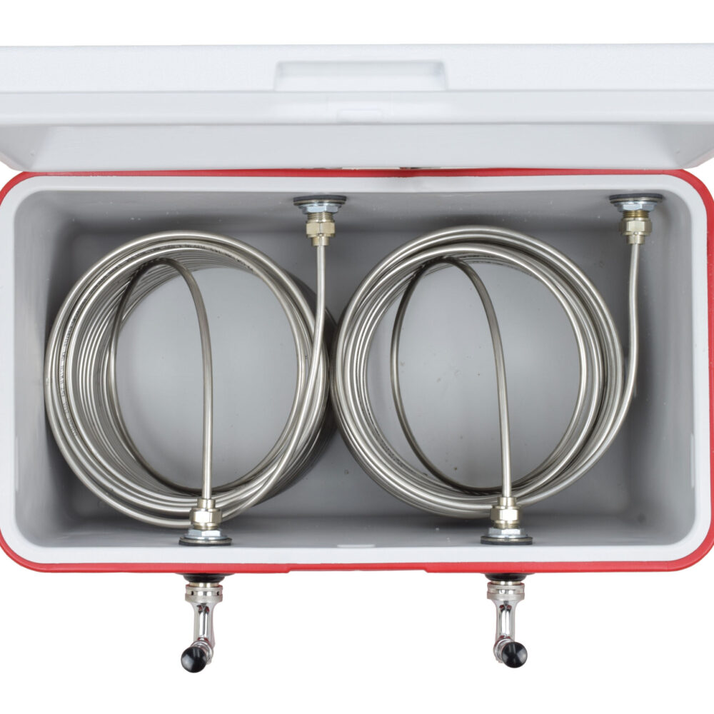 811-100SS Two Product Coil Box with 100' Stainless Steel Coils in a 48qt Red Cooler - All SS Contact