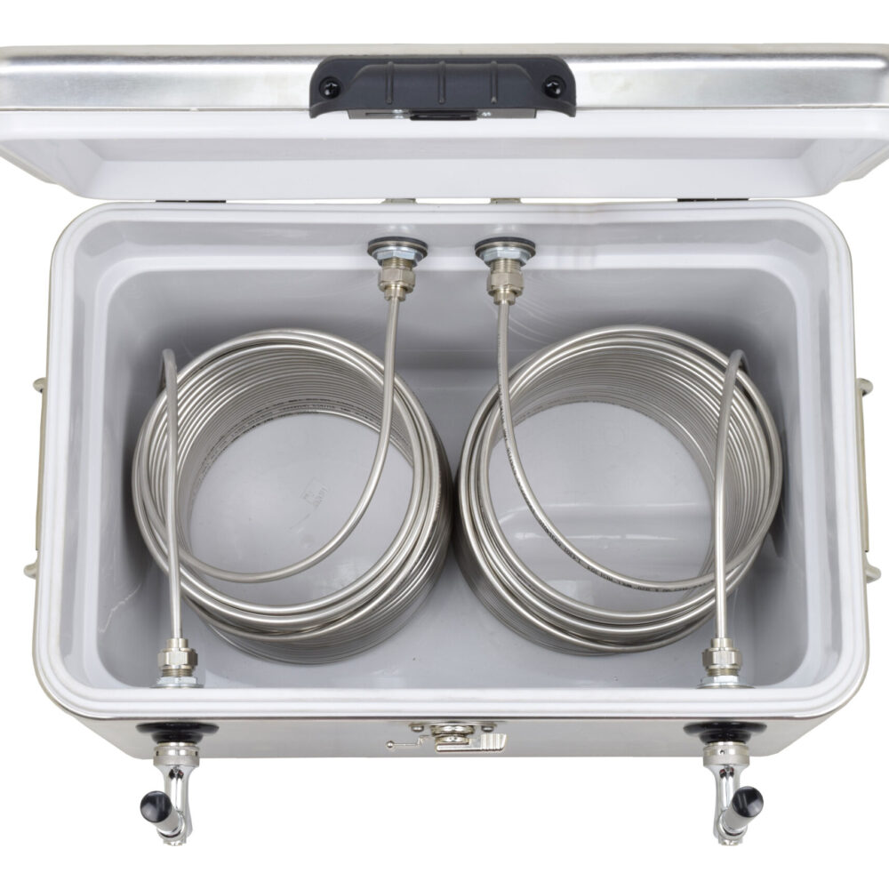 811M-100SS Two Product 54qt Stainless Steel Cooler with 100' Coils - 304 SS Faucets, Shanks and Cooler Couplings
