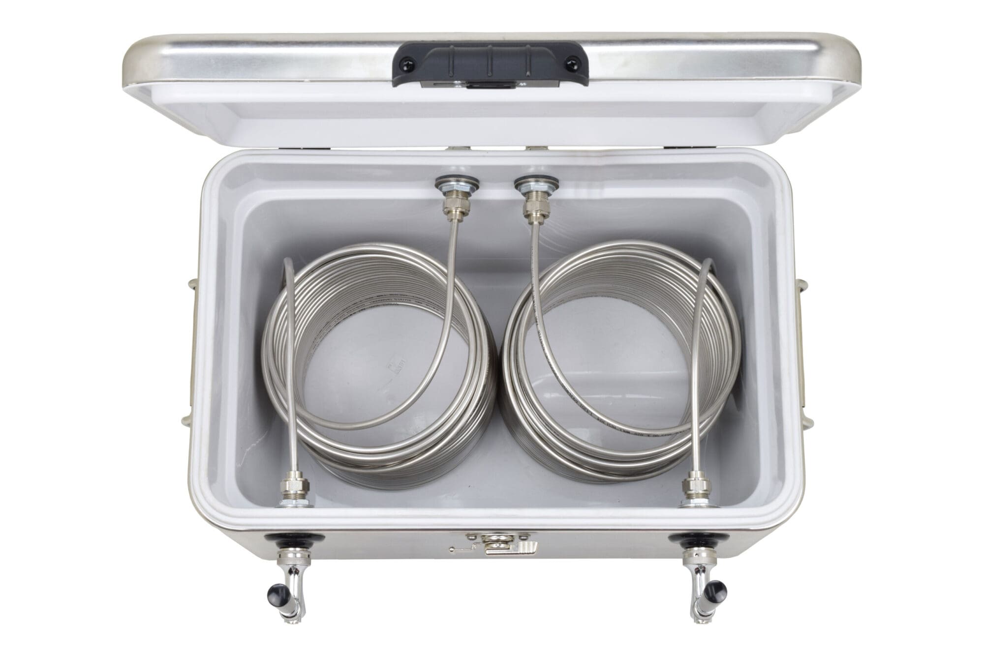 811M-100SS Two Product 54qt Stainless Steel Cooler with 100' Coils - 304 SS Faucets, Shanks and Cooler Couplings