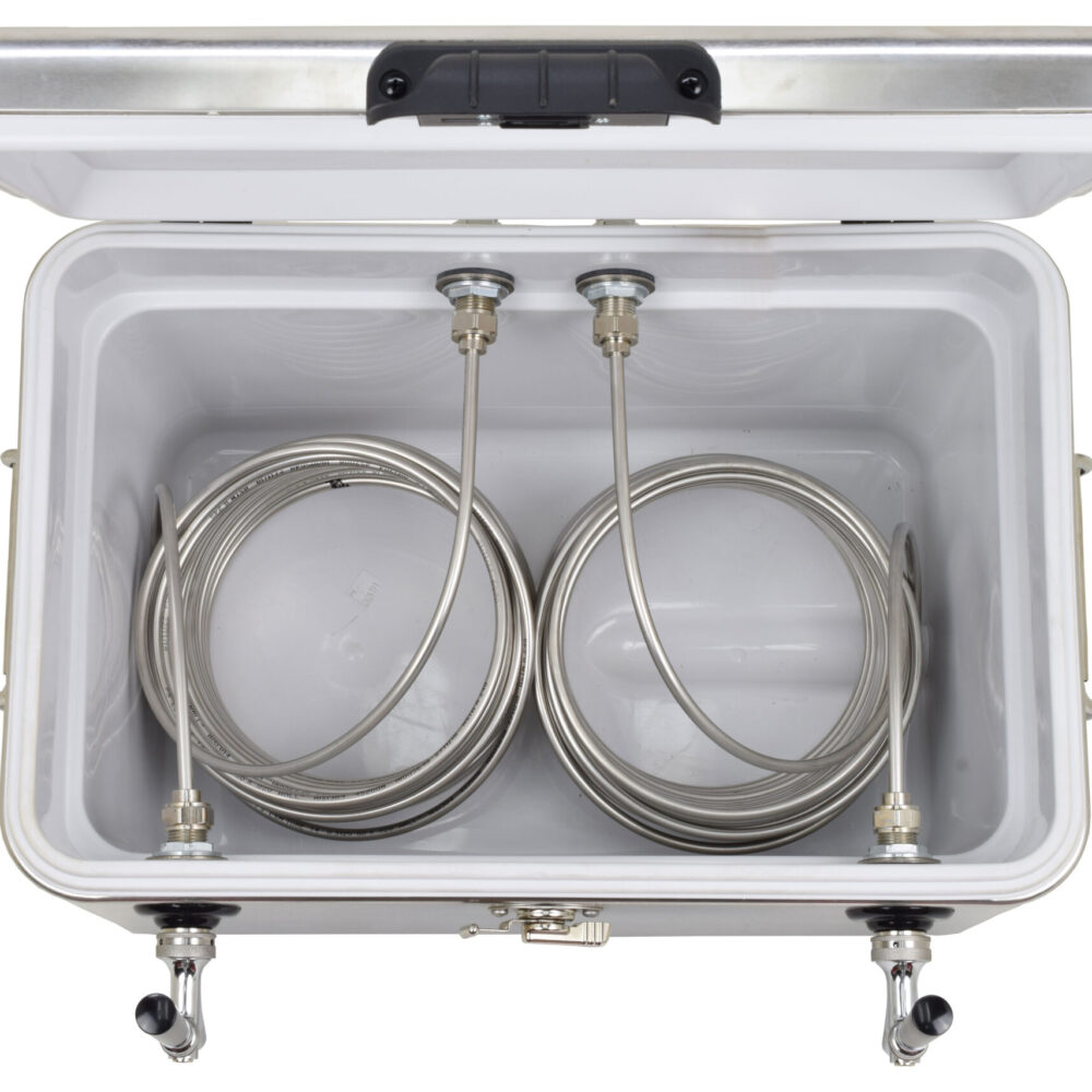 811M-70SS Two Product 54qt Stainless Steel Cooler with 70' Coils - 304 SS Faucets, Shanks and Cooler Couplings