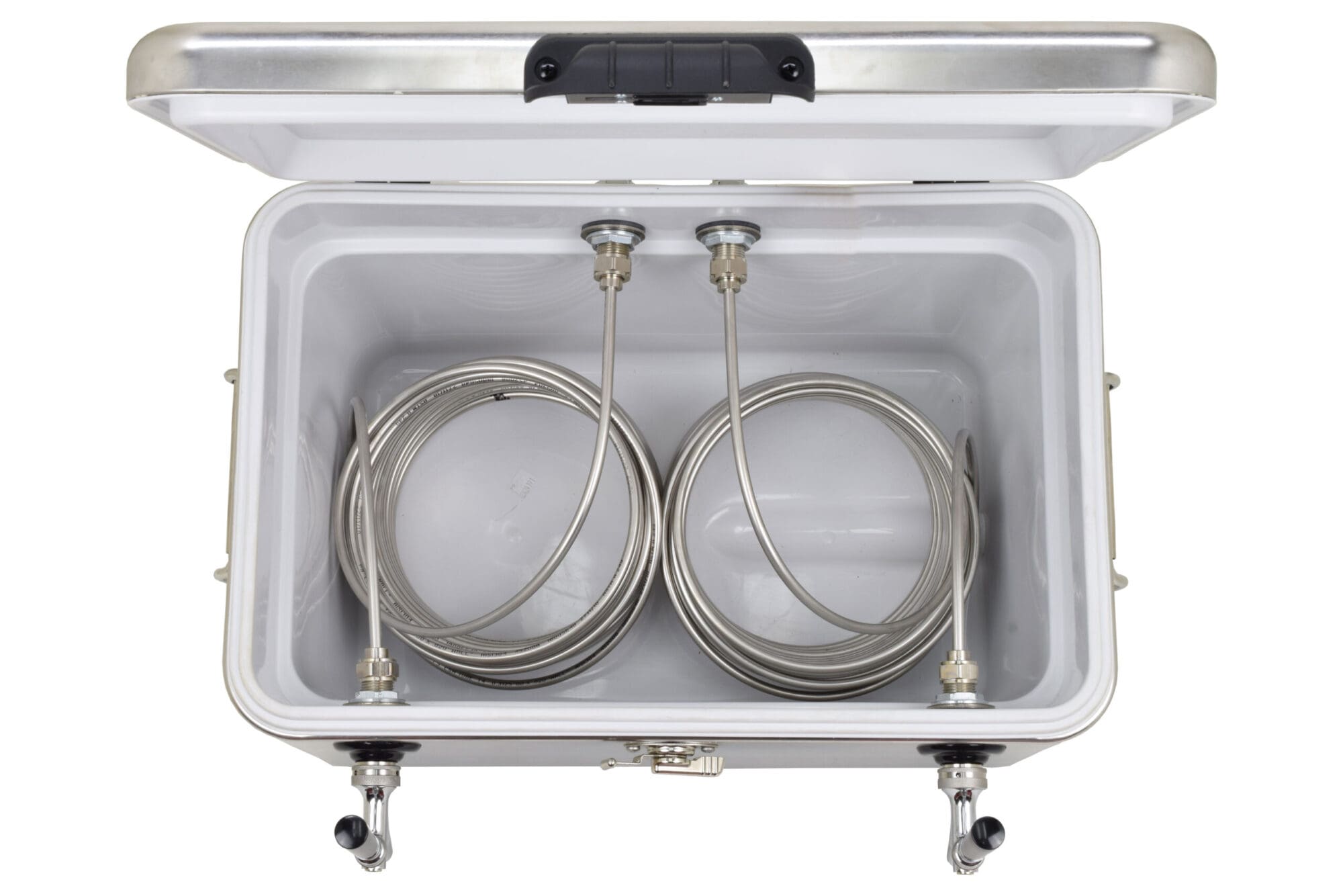 811M-70SS Two Product 54qt Stainless Steel Cooler with 70' Coils - 304 SS Faucets, Shanks and Cooler Couplings