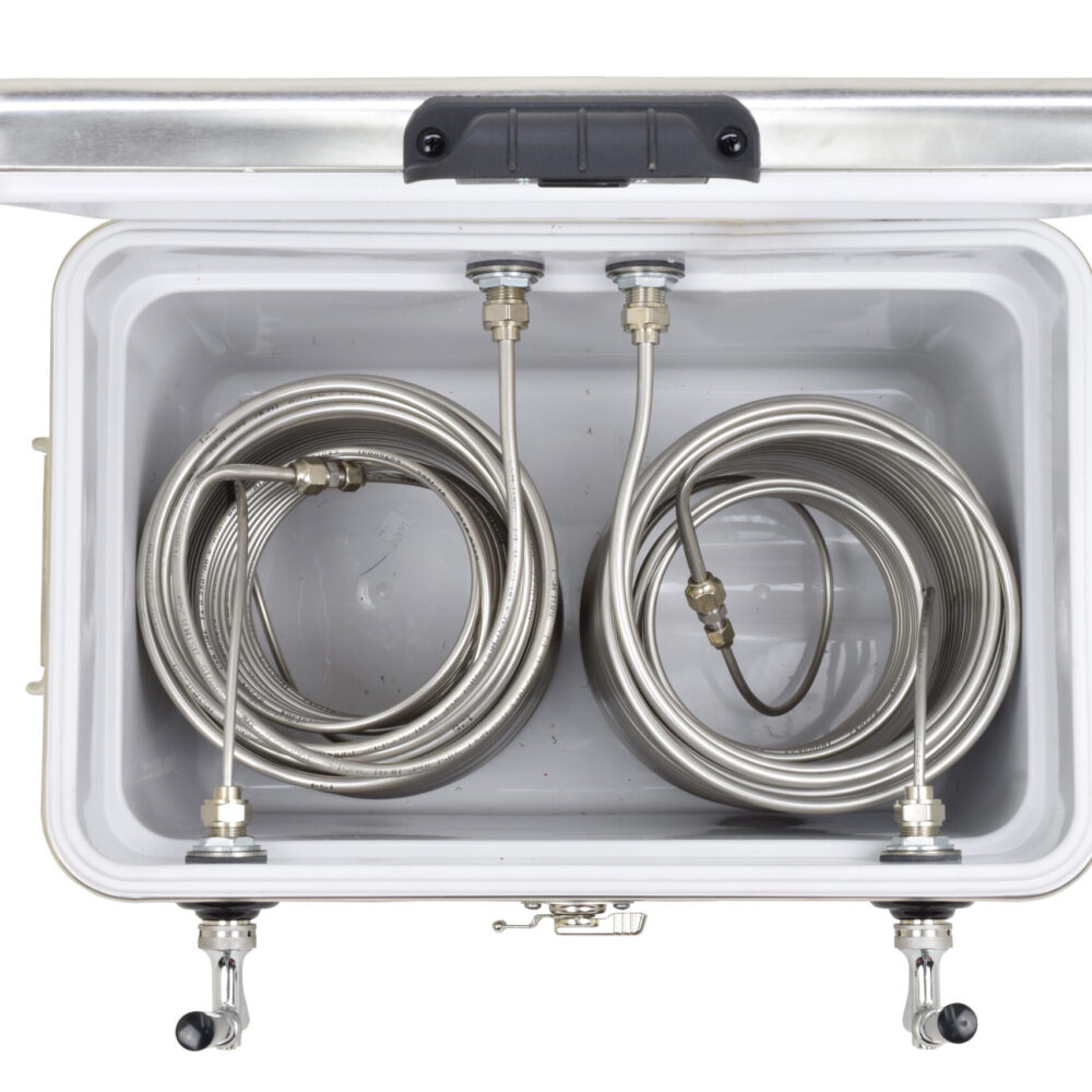 811MB-20SS Two Product 54qt Stainless Steel Cooler with 120' Coils - 304 SS Faucets, Shanks and Cooler Couplings