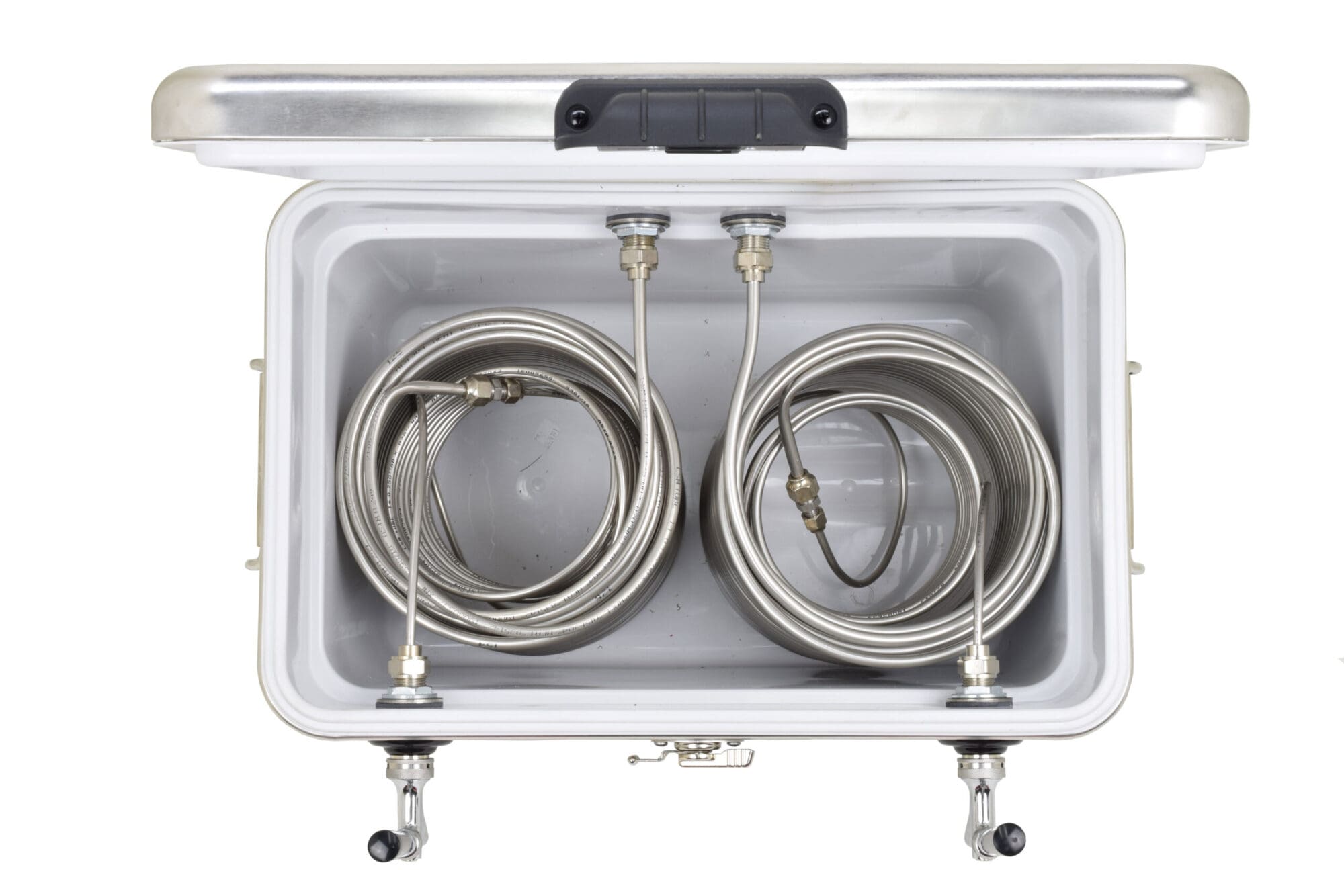 811MB-20SS Two Product 54qt Stainless Steel Cooler with 120' Coils - 304 SS Faucets, Shanks and Cooler Couplings