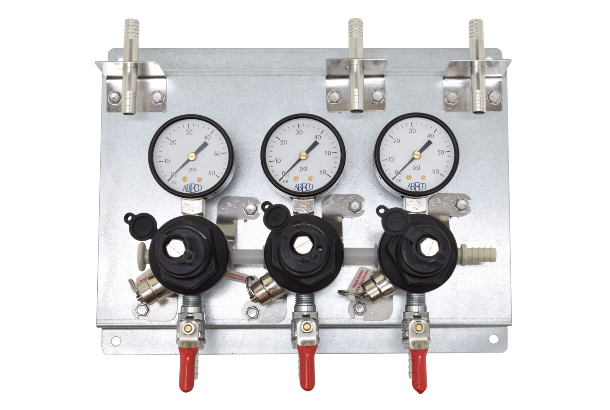 2703P Three Pressure TecFlo Secondary Assemblies on a Panel With Wall Brackets