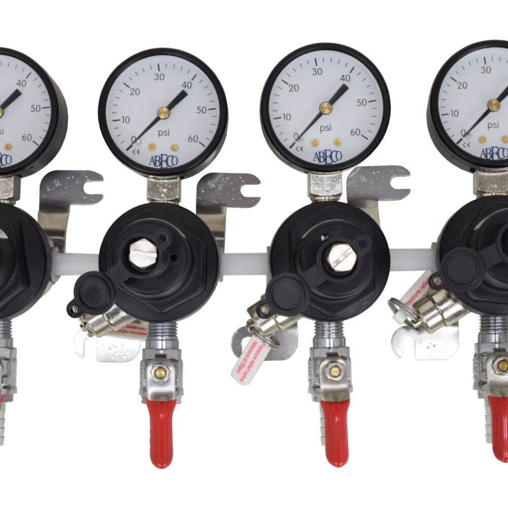 2704 Four TecFlo Secondary Regulator With Your Choice of Push In Fittings and 3/8" OD Poly Unions