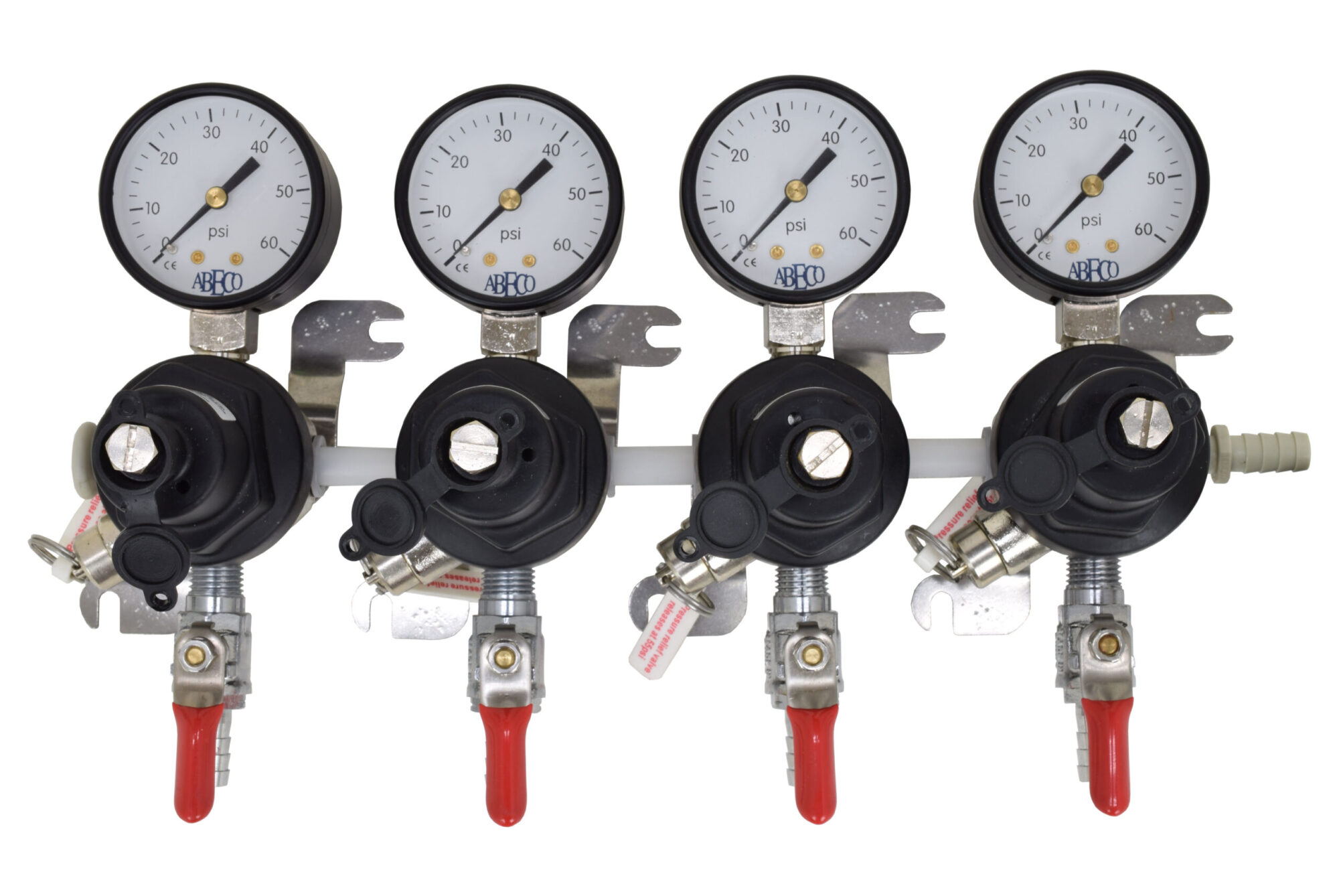 2704 Four TecFlo Secondary Regulator With Your Choice of Push In Fittings and 3/8" OD Poly Unions