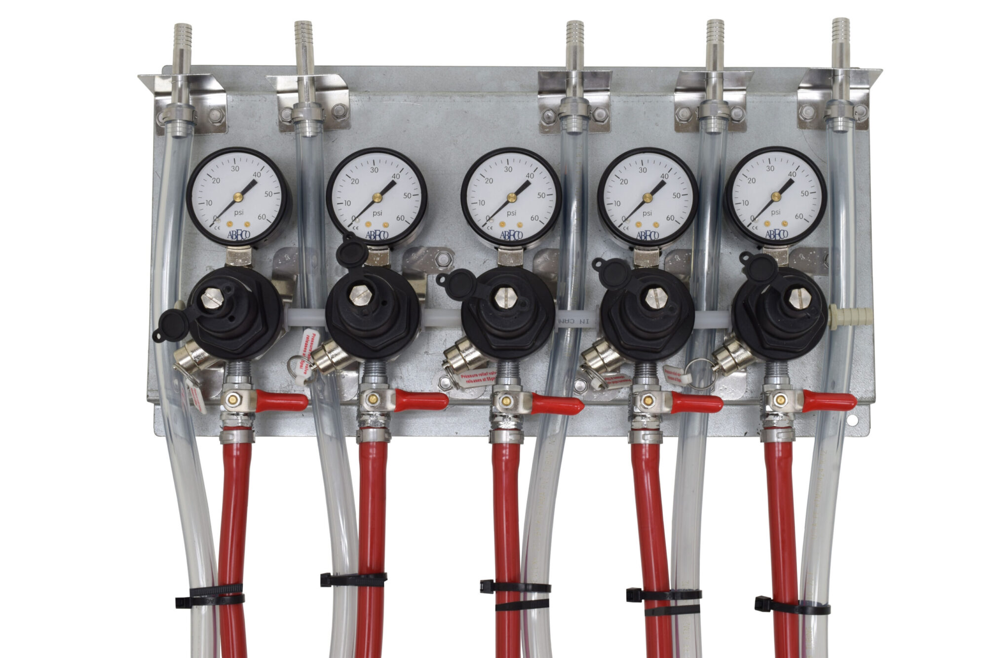 2705PH Five Pressure Regulator Panel With TecFlo Regulators and 8' Hose kits