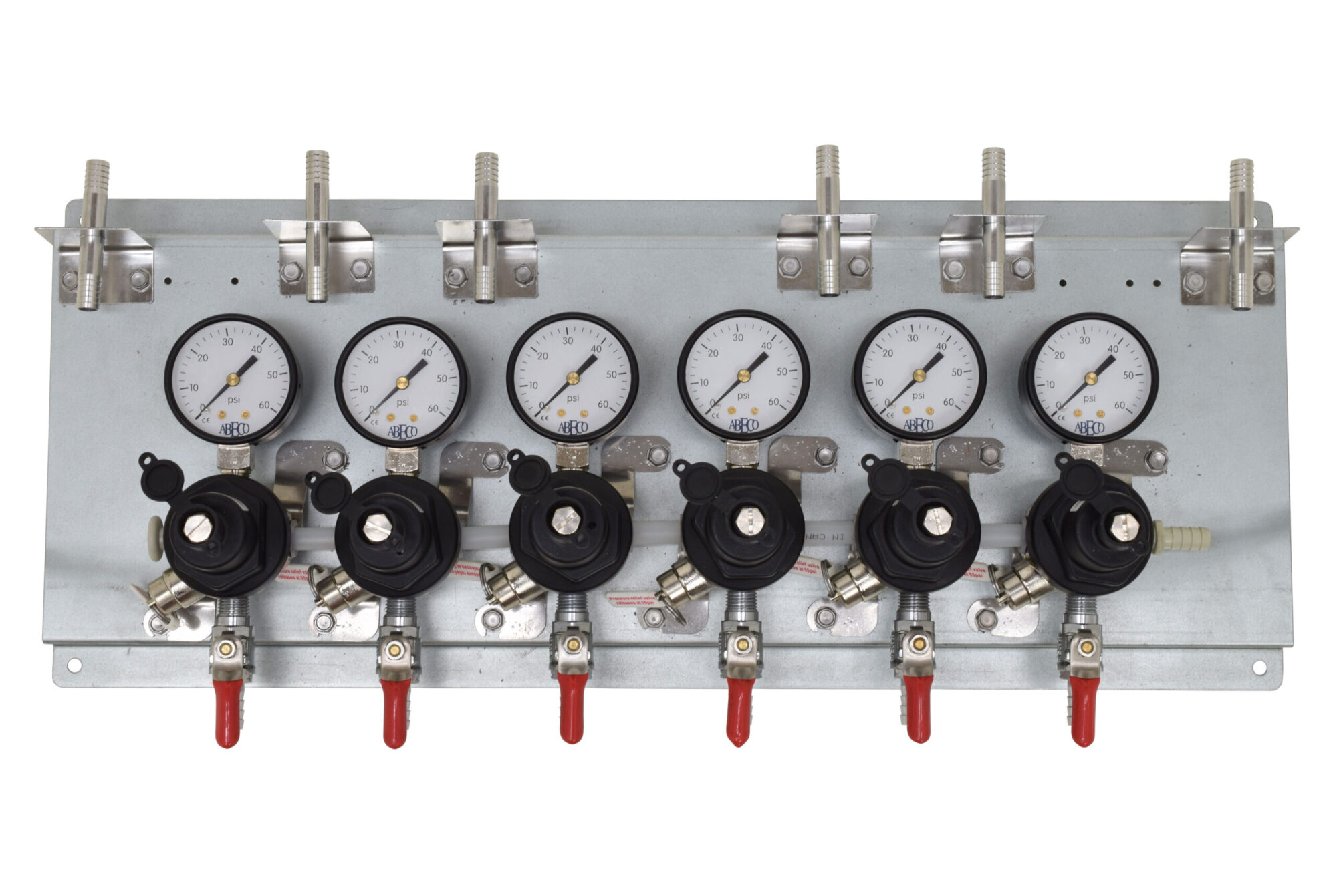 2706P Six Pressure TecFlo Secondary Assemblie on a Panel With Wall Brackets