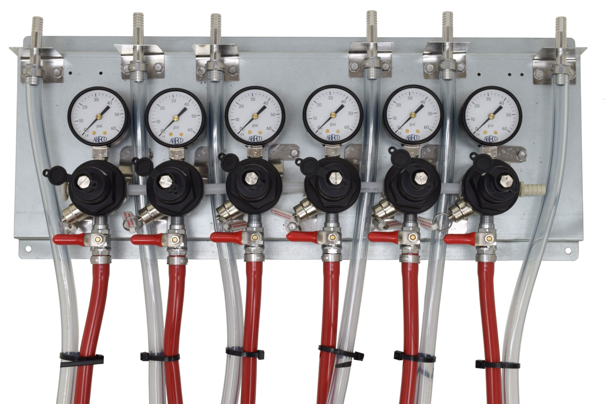 2706PH Six Pressure Regulator Panel With TecFlo Regulators and 8' Hose kits