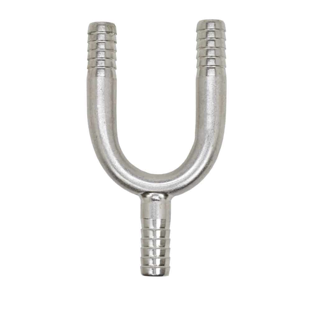 KU-SM3-5/16 - Stainless Steel Barbed 3-Way fits 5/16" Hose - 1 1/4" on Center Spacing